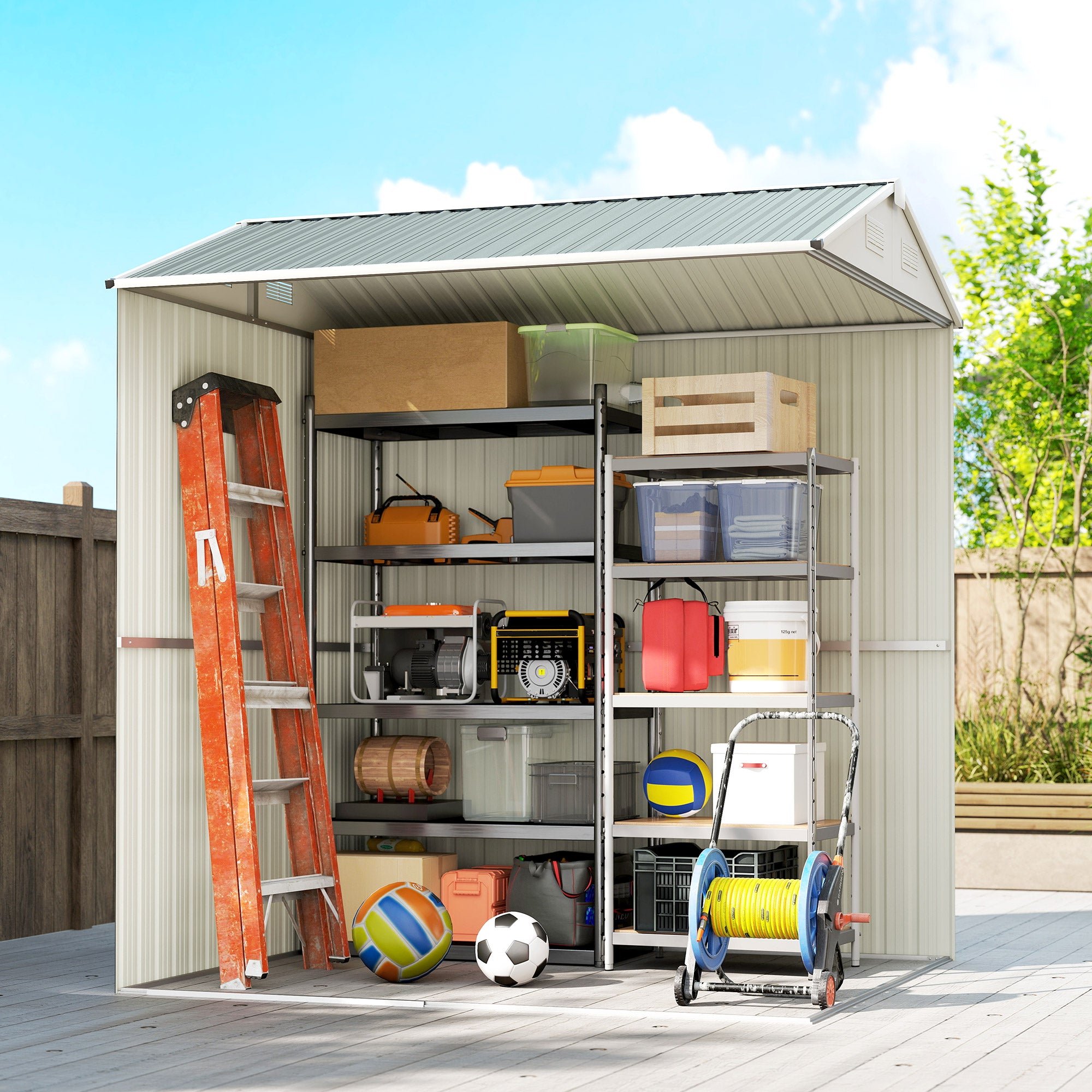 Metal Tool Shed 3.5 m² – Tall Lockable Garden Shed with Gable Roof, Vents & Gloves Included, 209 x 177 x 236 cm, Light Gray