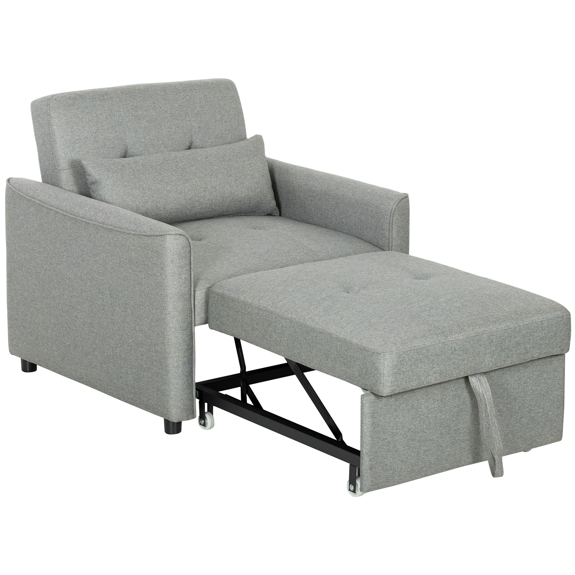 3-in-1 Convertible Sleeper Chair — Adjustable Backrest, Wide Seat, Lumbar Pillow, Linen-Look Sofa Bed, Gray