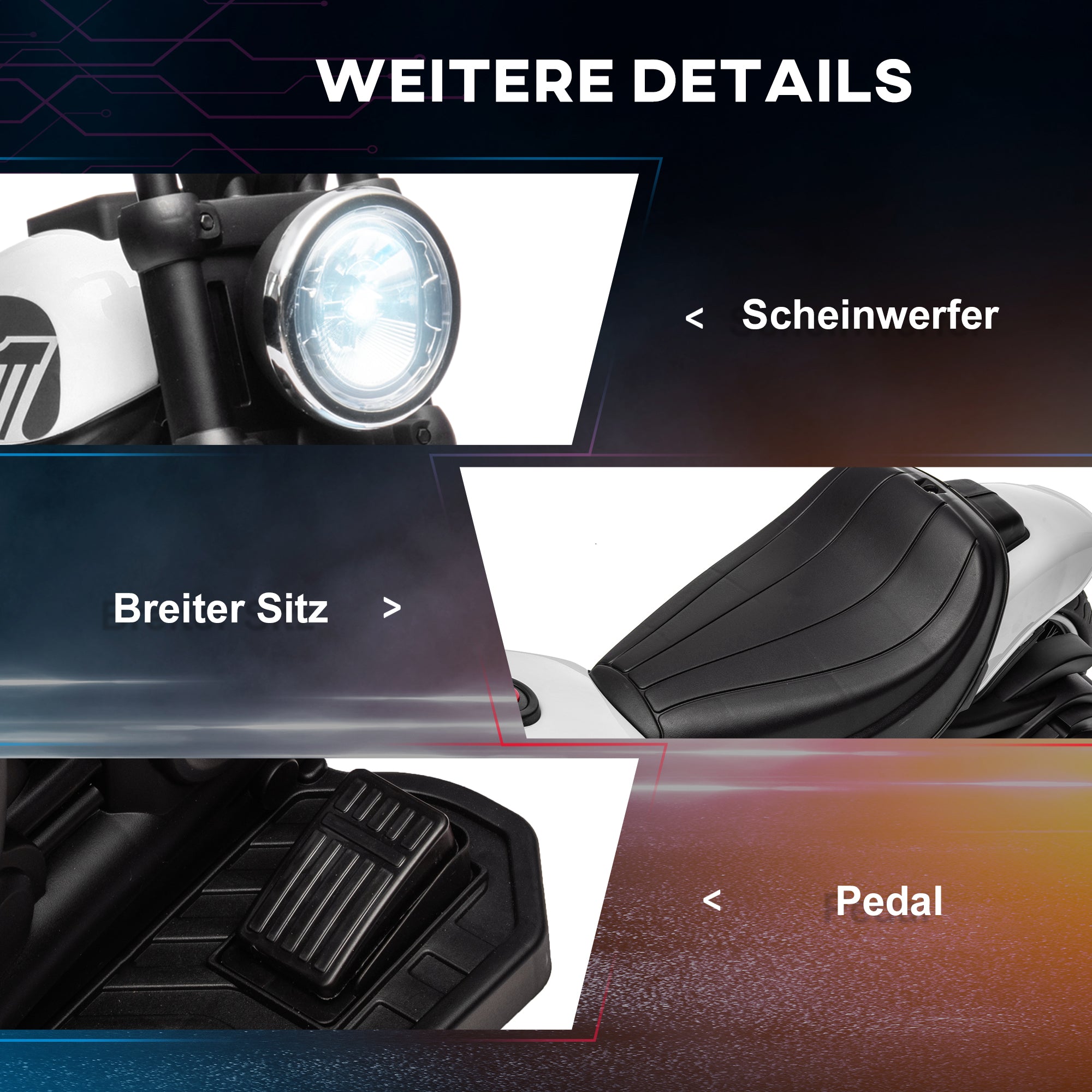 Children's Motorcycle Kids Electric Motorbike Electric Vehicle Children's Vehicle with 2 Removable Training Wheels, 3 km/h, for 1.5-3 Years White Kids 76 x 42 x 57 cm