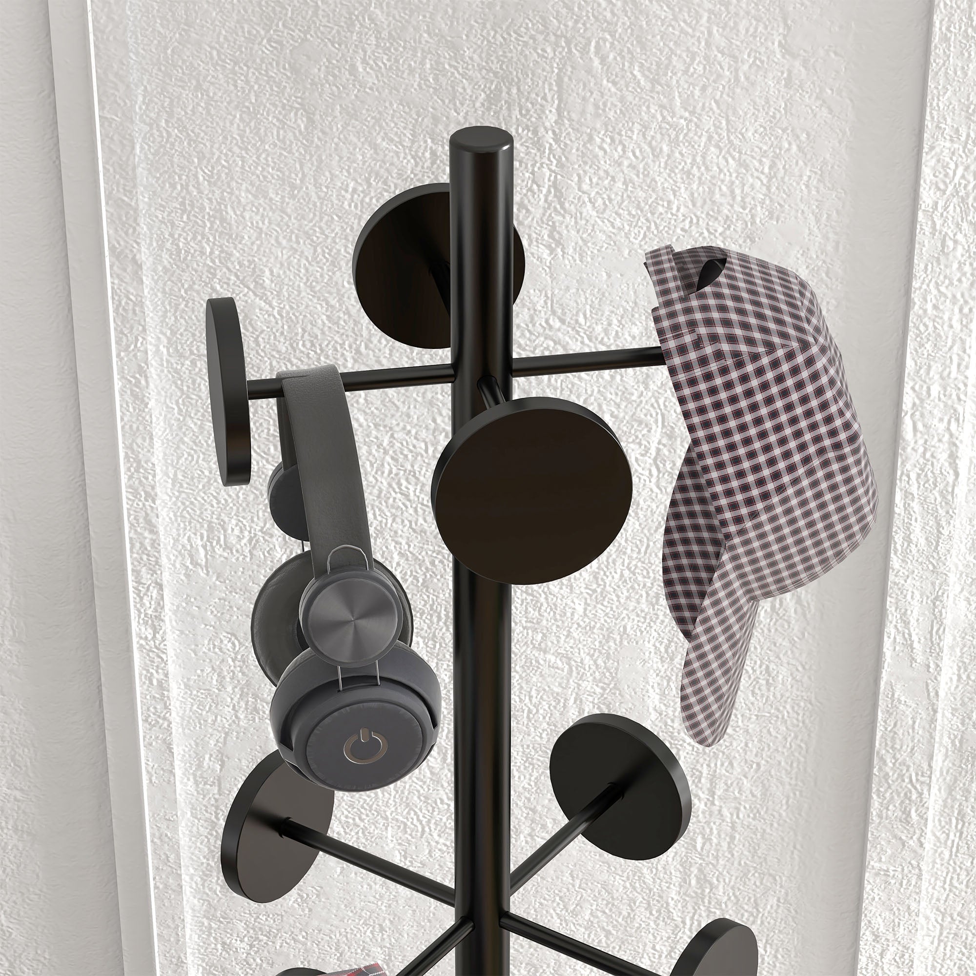 Freestanding Coat Rack with Umbrella Stand Metal Coat Stand with 12 Hanging Hooks for Umbrellas Bags Tree Shape for Hallway Entryway Bedroom Ø34x177 cm Black