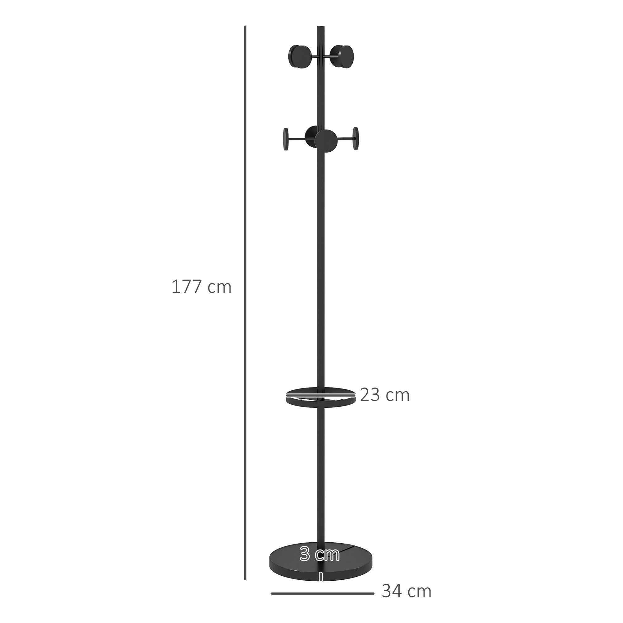 Freestanding Coat Rack with Umbrella Stand Metal Coat Stand with 12 Hanging Hooks for Umbrellas Bags Tree Shape for Hallway Entryway Bedroom Ø34x177 cm Black