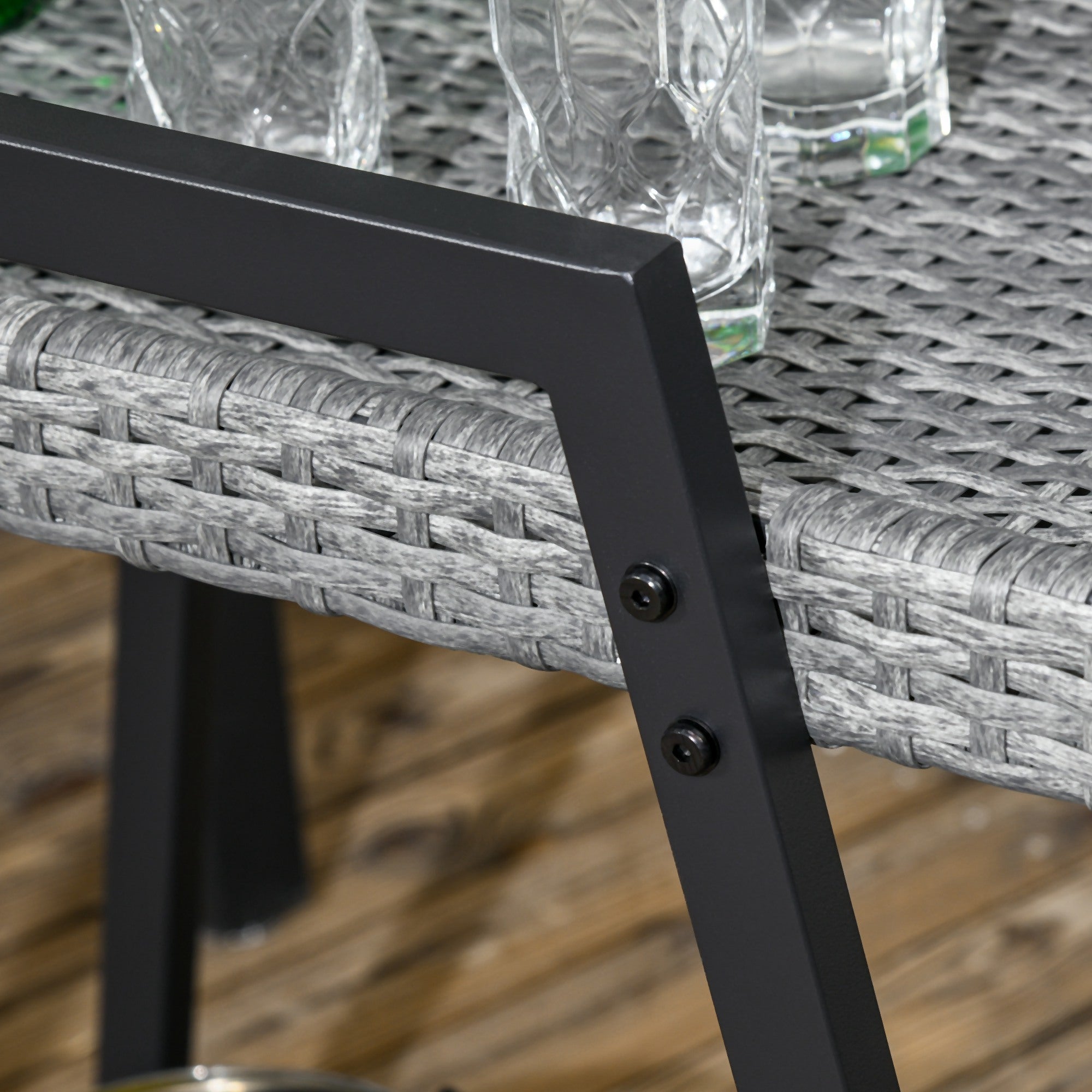 Rattan Serving Cart Trolley with Shelf, Garden Rolling Cart, Kitchen Cart with Handles, Bremen, Outdoor Bar Cart for Balcony, Steel, Grey