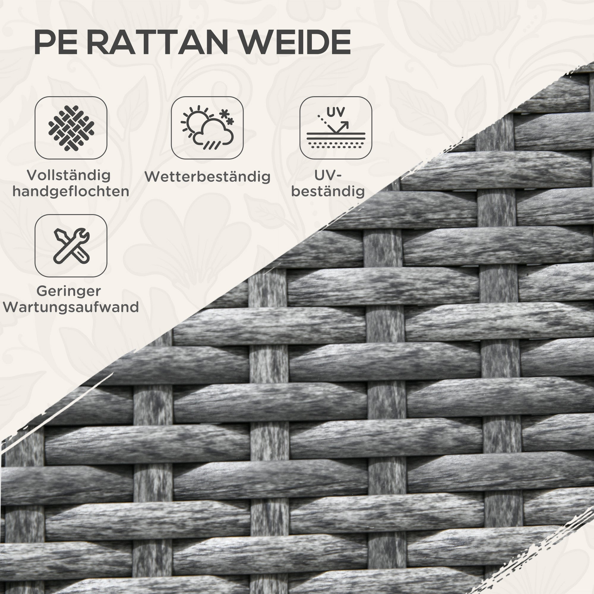 Rattan Serving Cart Trolley with Shelf, Garden Rolling Cart, Kitchen Cart with Handles, Bremen, Outdoor Bar Cart for Balcony, Steel, Grey
