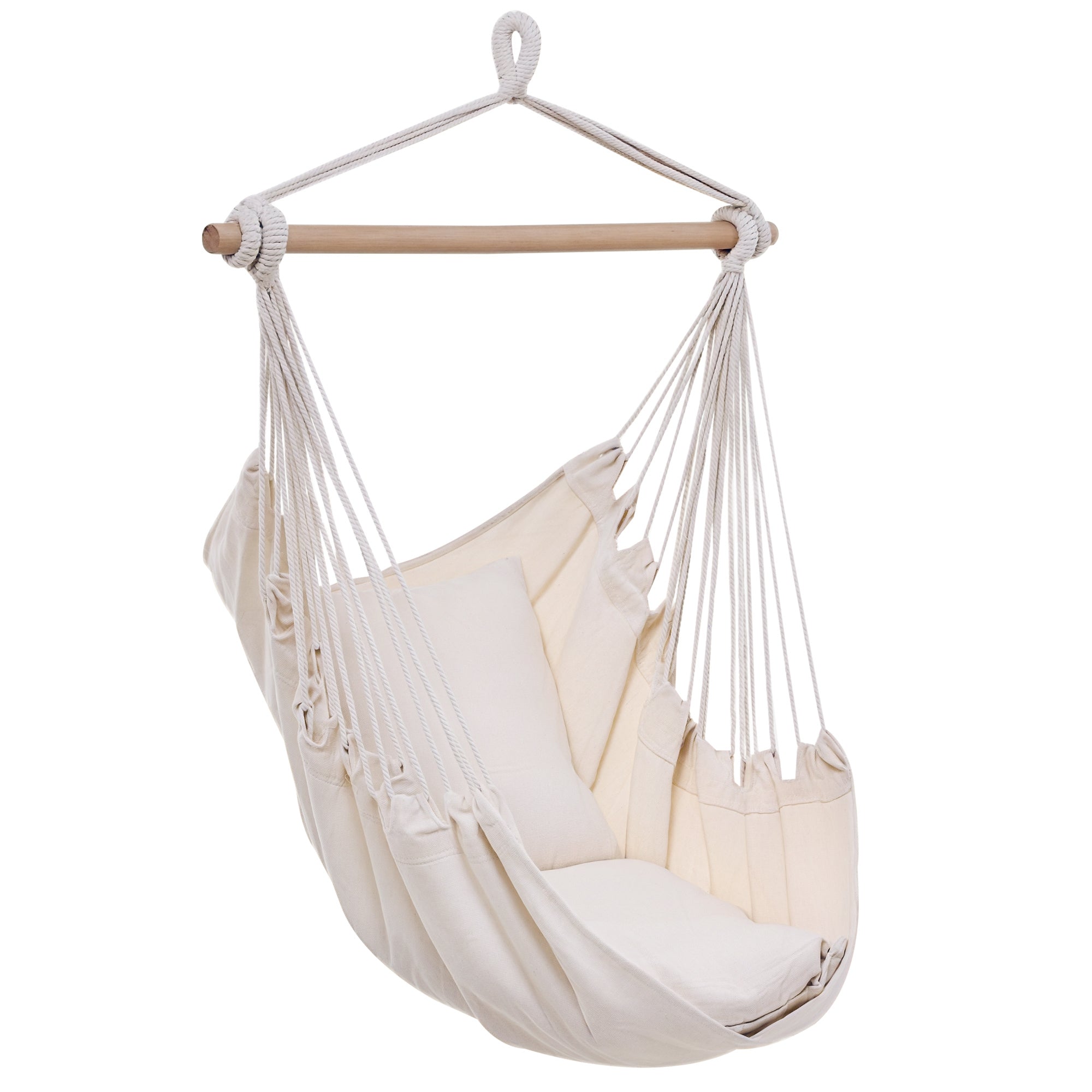 Outdoor Hanging Hammock Chair Swing with 2 Cushions, Cotton-Blend Fabric — Cream