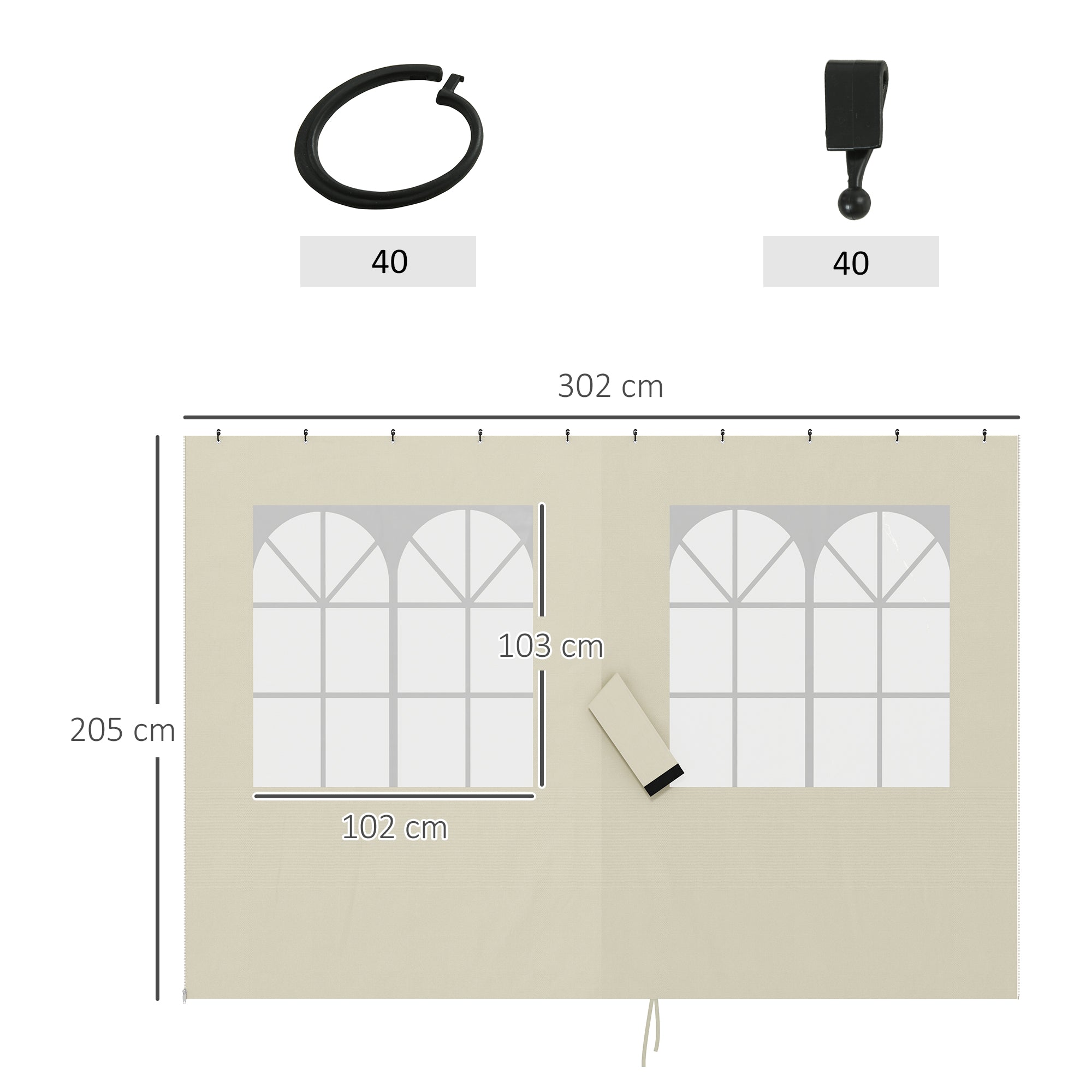 4 Side Walls for Gazebo 3x3m Canopy Walls with Hooks 8 Windows UV Protection Replacement Side for Outdoor Garden Party Cream