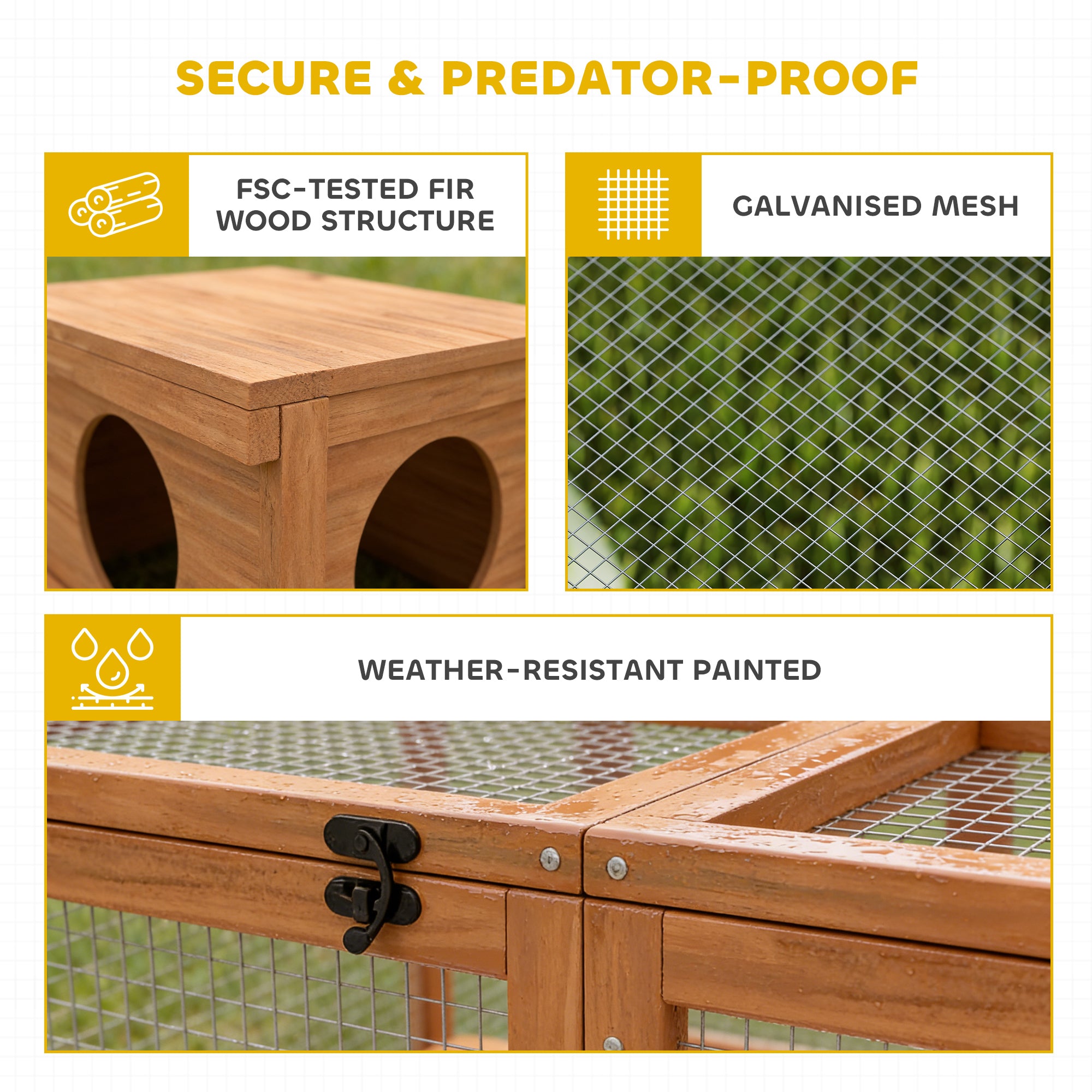 Wooden Rabbit Hutch & Run with Shelter, 71 x 59 x 19 in, 2 Doors — Orange