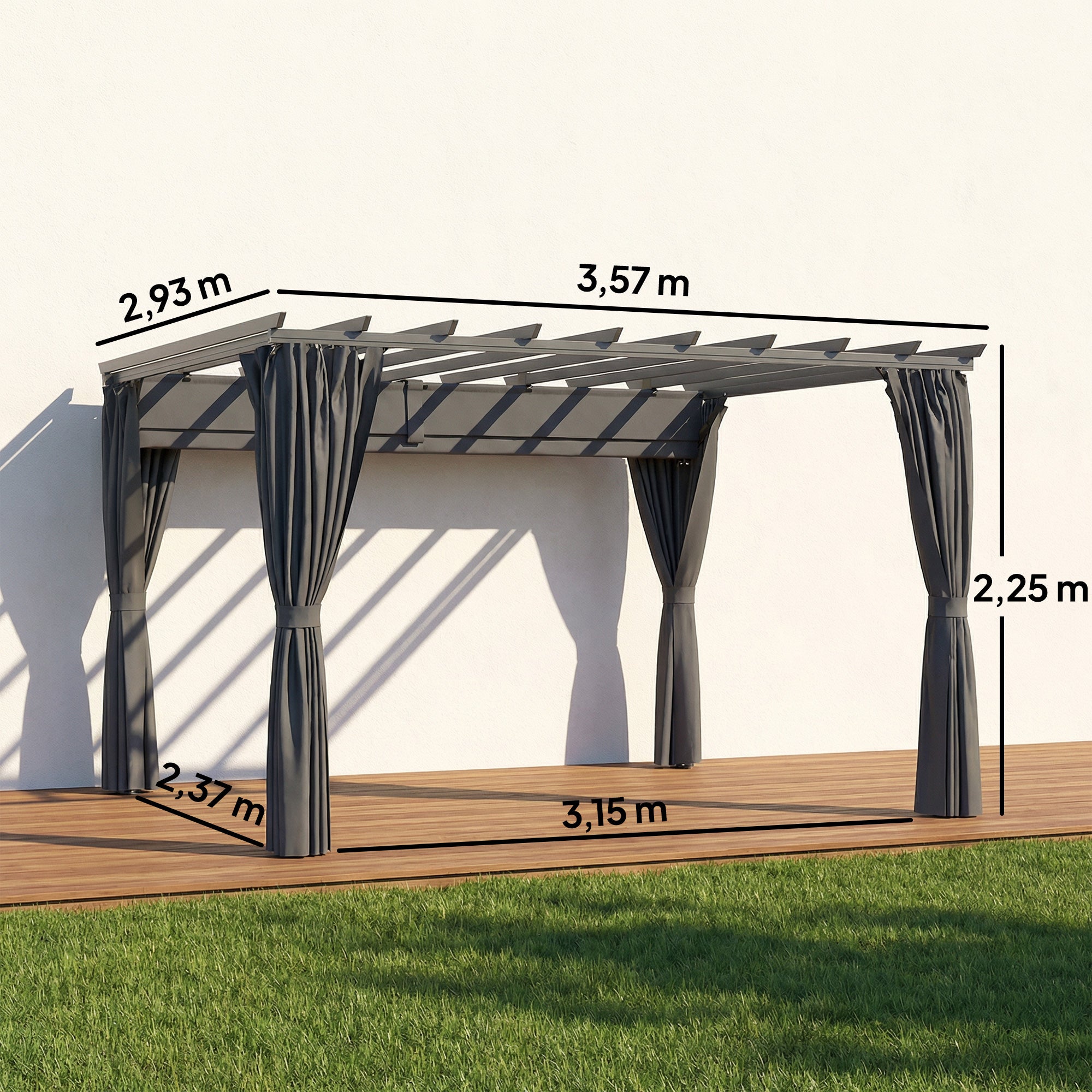Pergola approx. 3.6 x 3.0 m Garden Pavilion — Aluminum Patio Canopy with Adjustable Retractable Roof, Freestanding Sun Shelter, Dark Gray