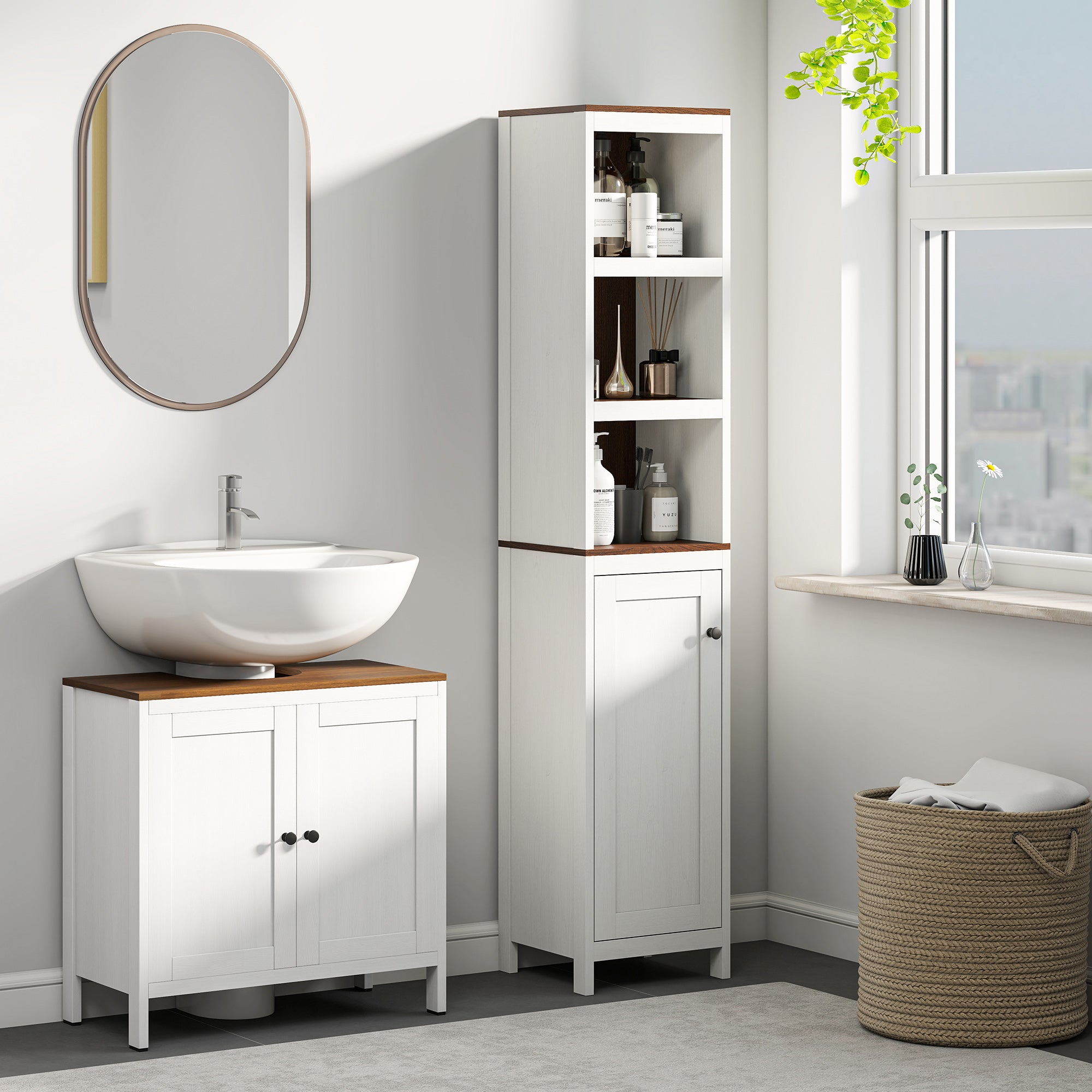 Under Sink Bathroom Cabinet Wooden Vanity Unit with 2 Doors and Adjustable Shelf Modern 60x30x60 cm White