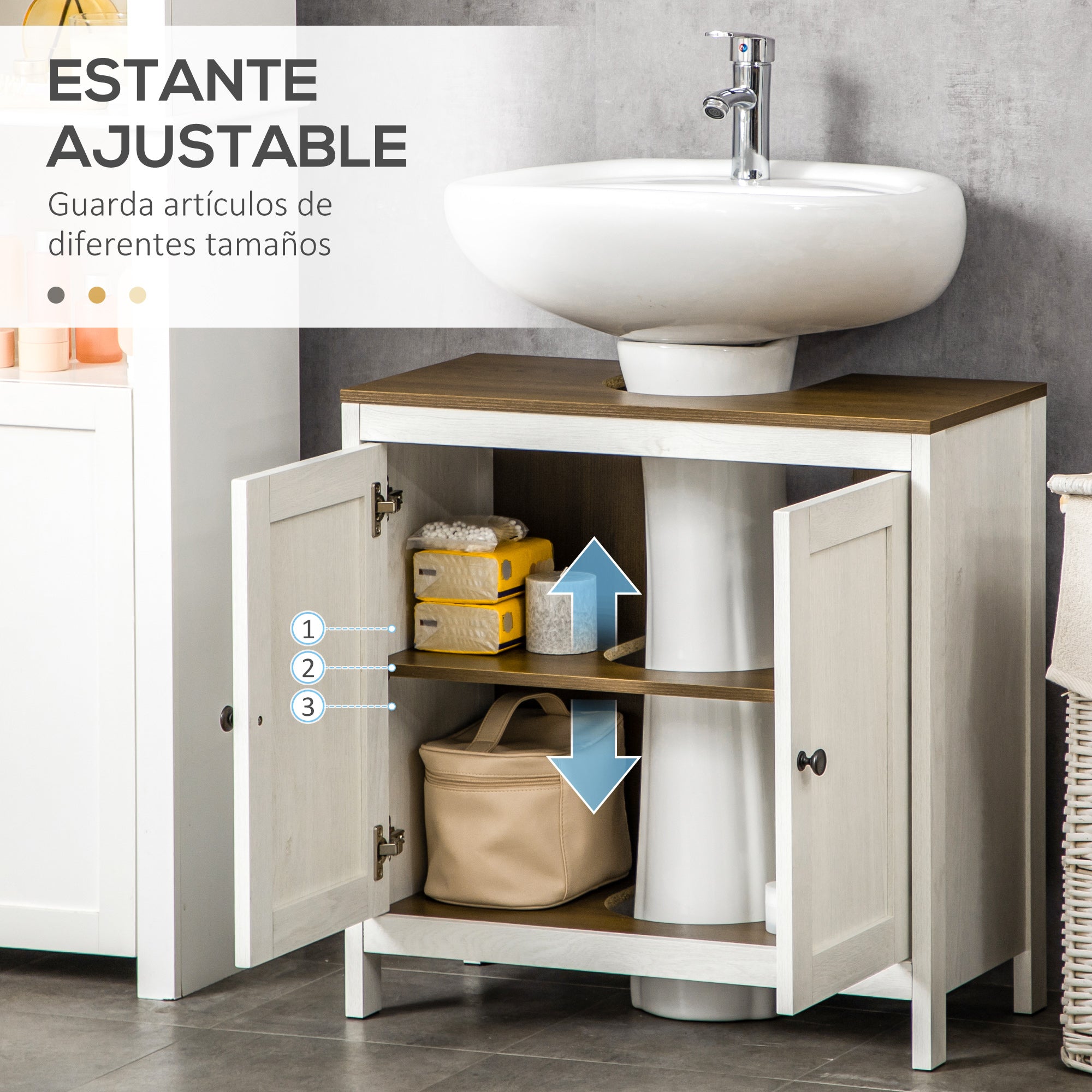 Under Sink Bathroom Cabinet Wooden Vanity Unit with 2 Doors and Adjustable Shelf Modern 60x30x60 cm White