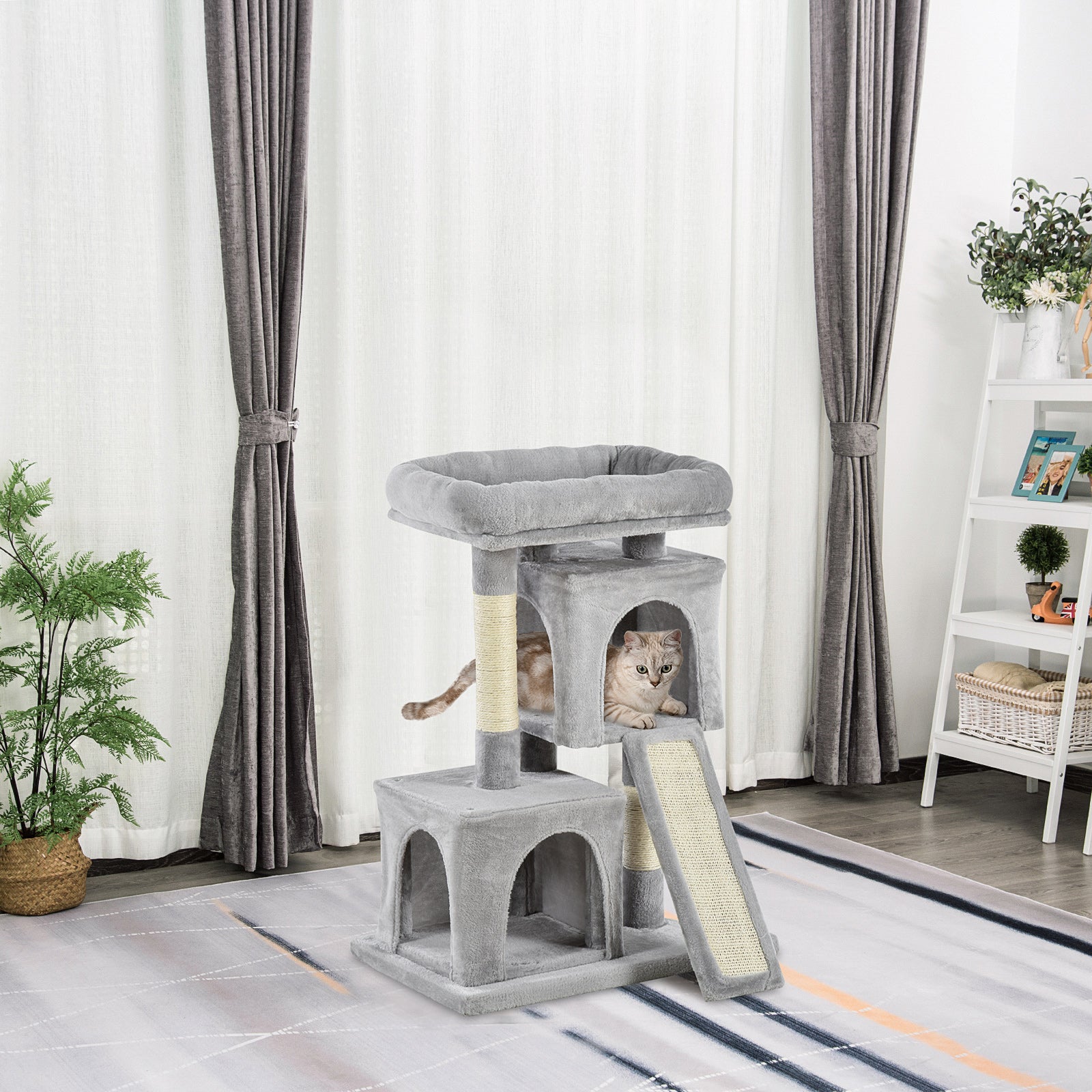 Cat Tree 83 cm Small Cat Scratching Post with Sisal Columns, Cat Scratching Tree, Cat Climbing Tree, Cat Tree, Cat Furniture Play Tree for Small Cats, Light Gray