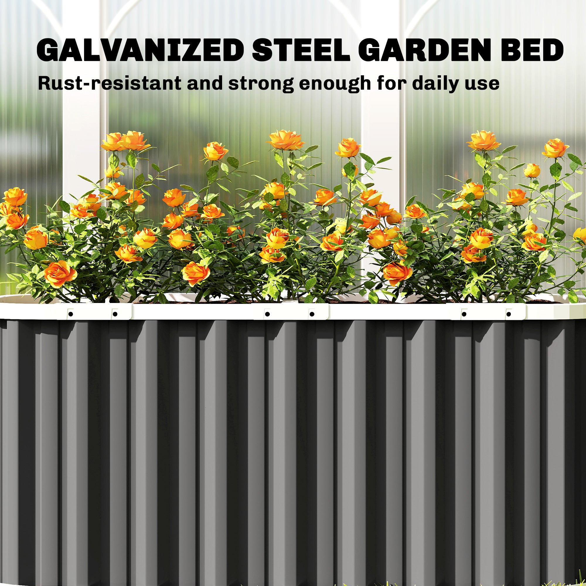 Galvanized Steel Raised Garden Bed, 53.5 x 20.9 x 24 in — Deep Planter with Safety Edges, Plant Labels & Gloves, Open-Bottom Herb & Vegetable Box, Easy Assembly