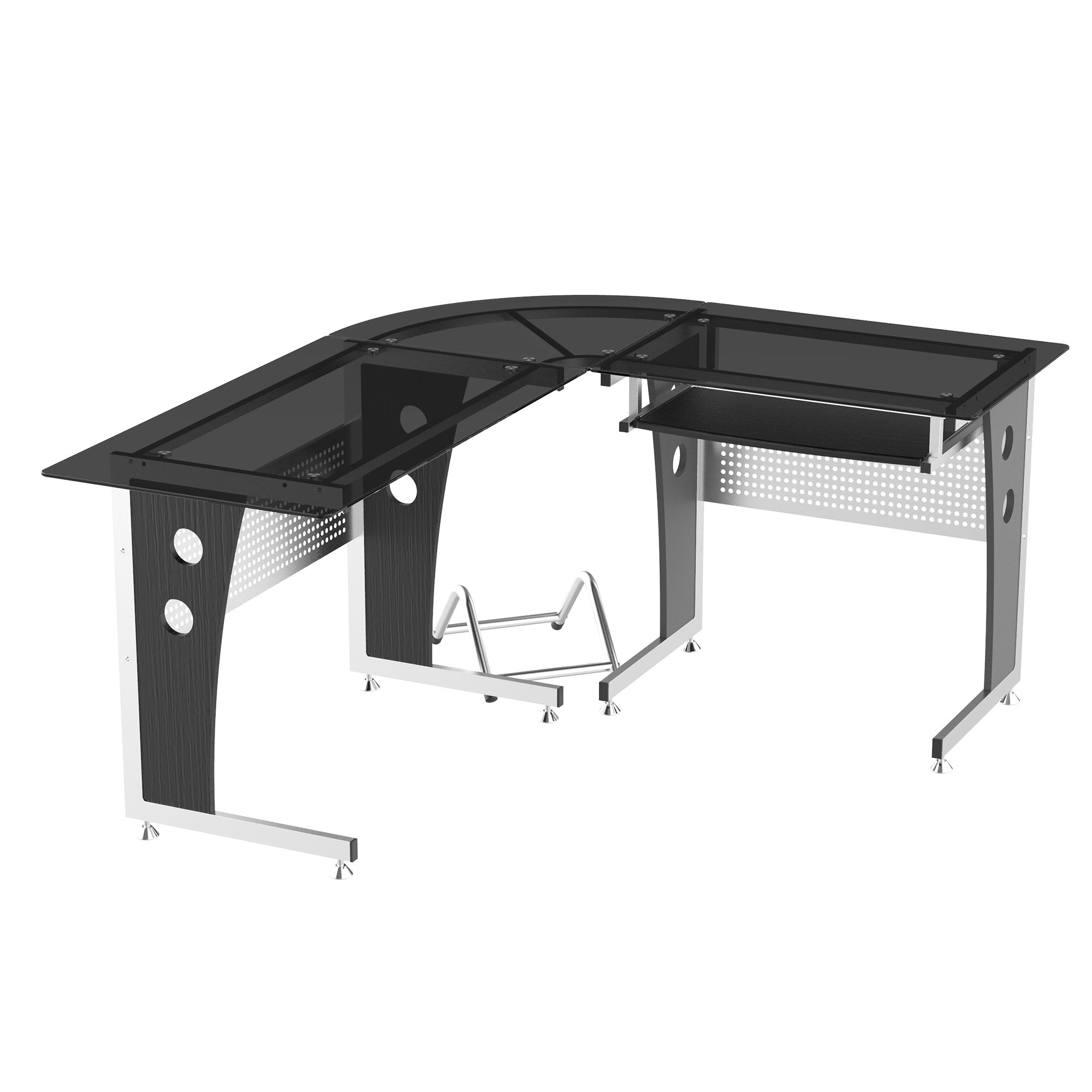 Computer Desk Corner Desk Office Desk PC Desk with Black Safety Glass L-shaped 164x139x75 cm