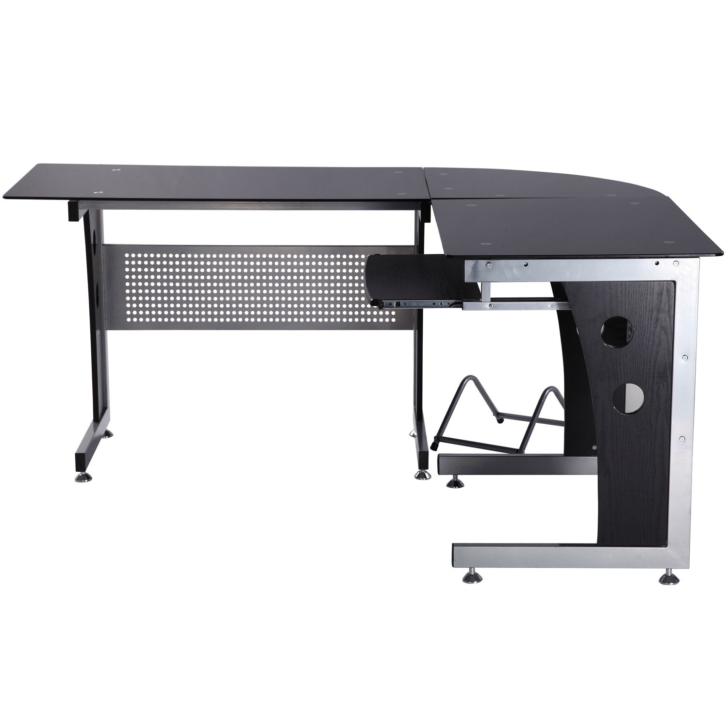 Computer Desk Corner Desk Office Desk PC Desk with Black Safety Glass L-shaped 164x139x75 cm