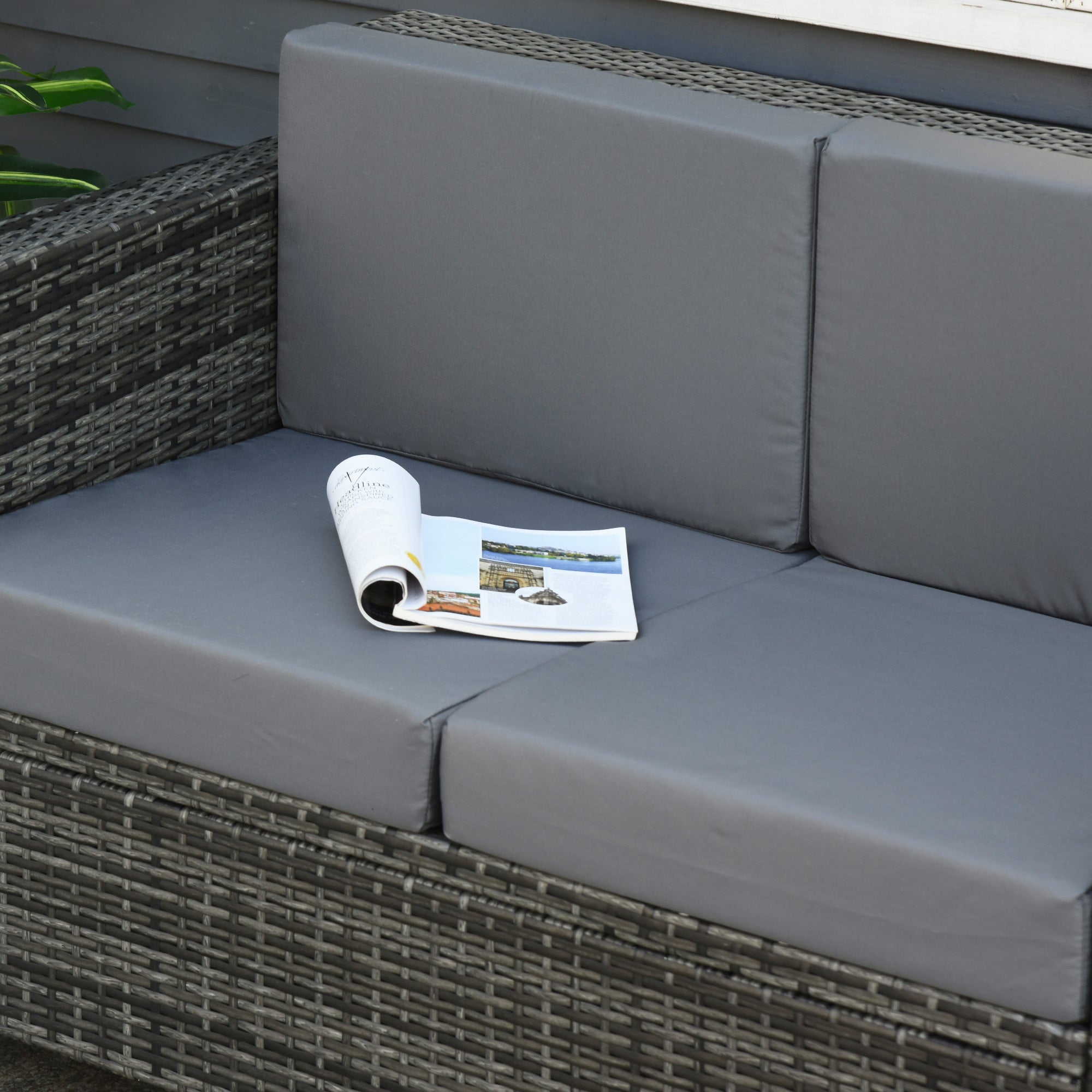 Poly-Rattan Sofa with Cushions 2-Seater Garden Lounge Sofa Metal Polyester Gray 130 x 70 x 80 cm