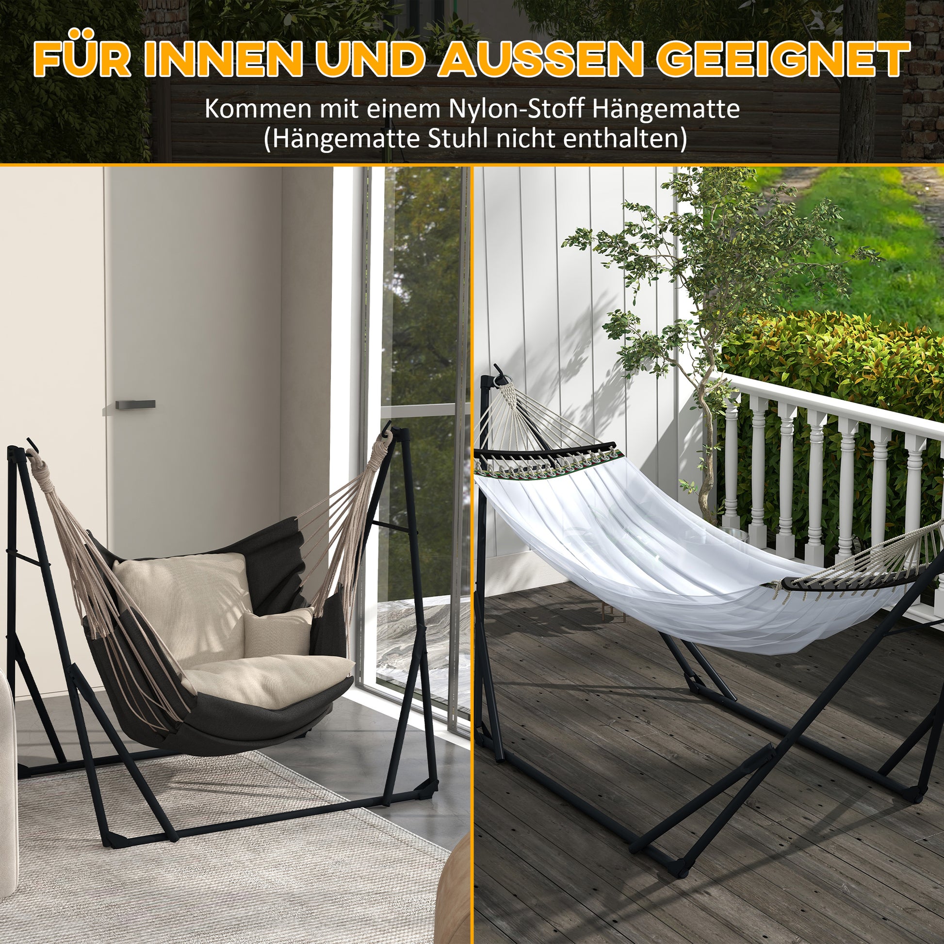 Hammock Stand, Hanging Chair Stand, Hammock Stand with Hammock, Carrying Bag, up to 120kg Capacity, Steel, 263 x 89 x 100 cm, Black
