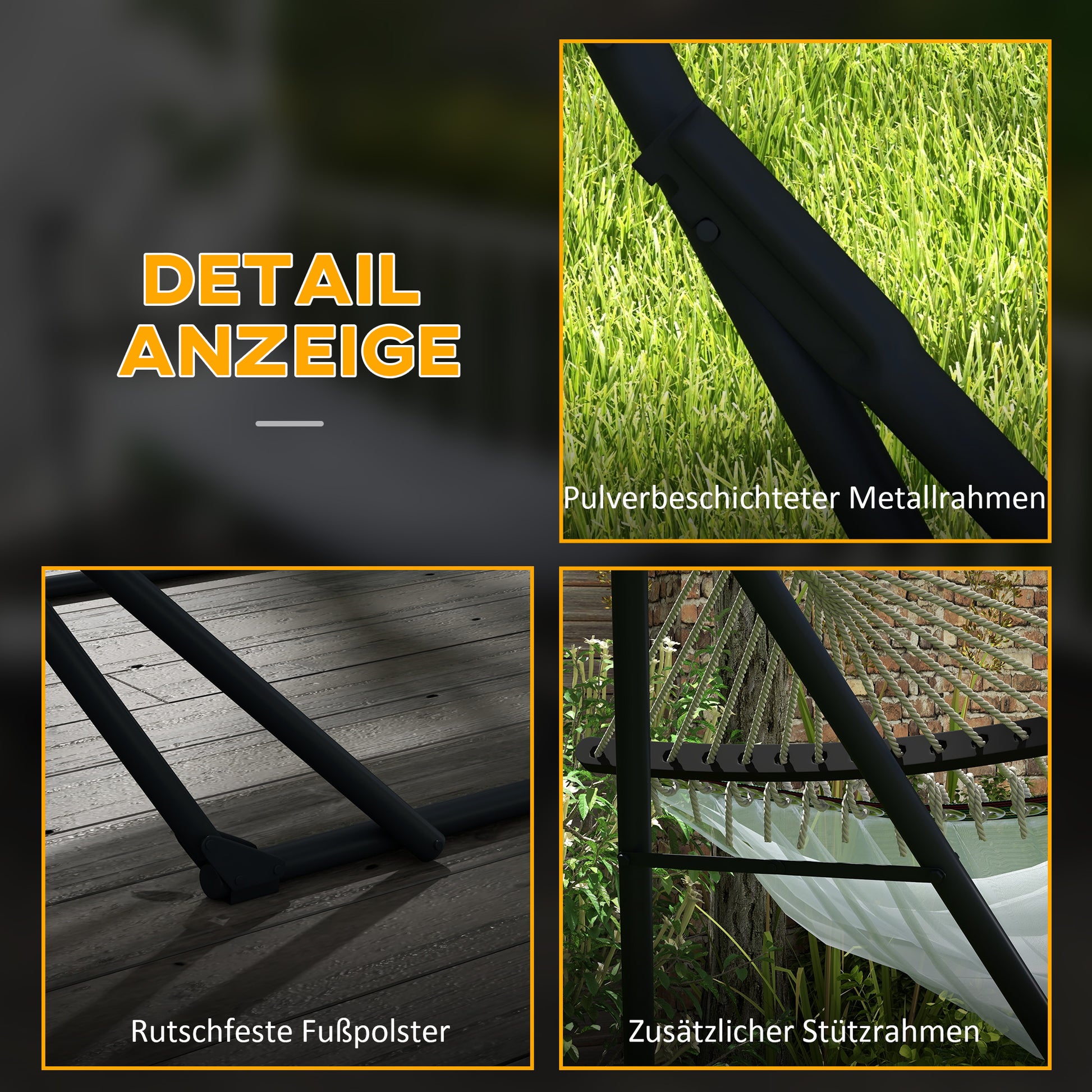 Hammock Stand, Hanging Chair Stand, Hammock Stand with Hammock, Carrying Bag, up to 120kg Capacity, Steel, 263 x 89 x 100 cm, Black