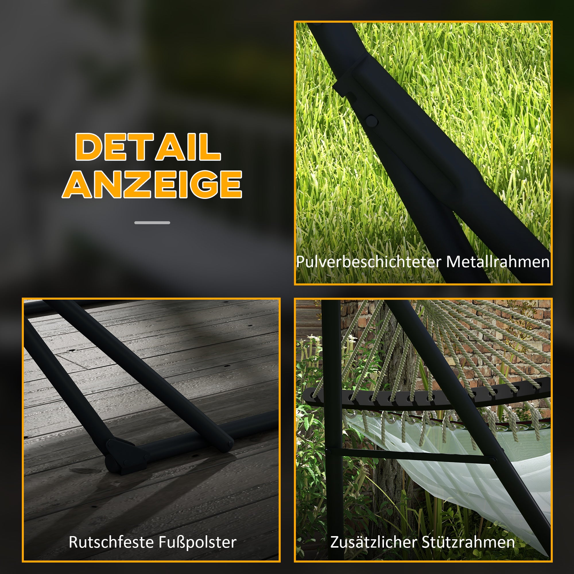 Hammock Stand, Hanging Chair Stand, Hammock Stand with Hammock, Carrying Bag, up to 120kg Capacity, Steel, 263 x 89 x 100 cm, Black