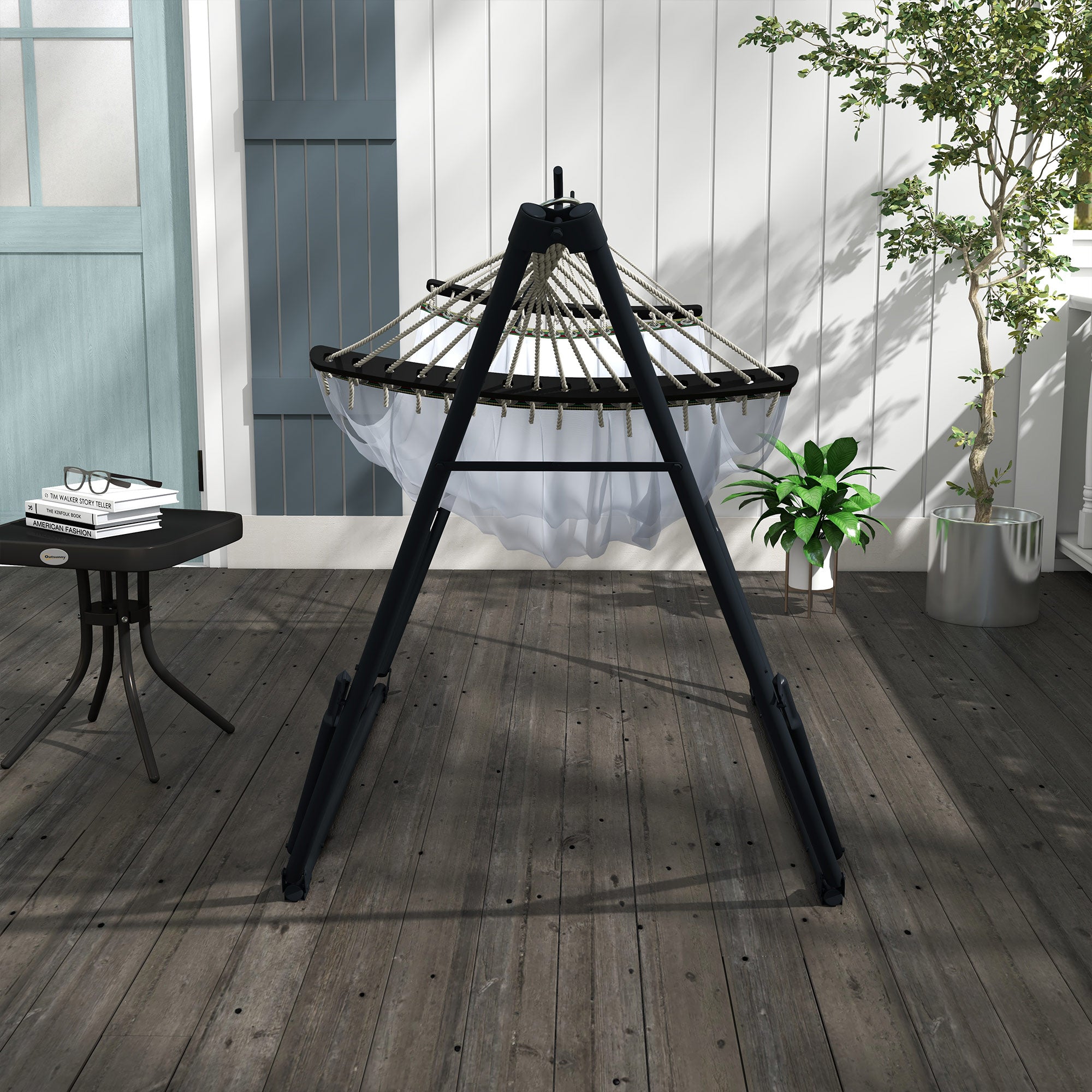 Hammock Stand, Hanging Chair Stand, Hammock Stand with Hammock, Carrying Bag, up to 120kg Capacity, Steel, 263 x 89 x 100 cm, Black