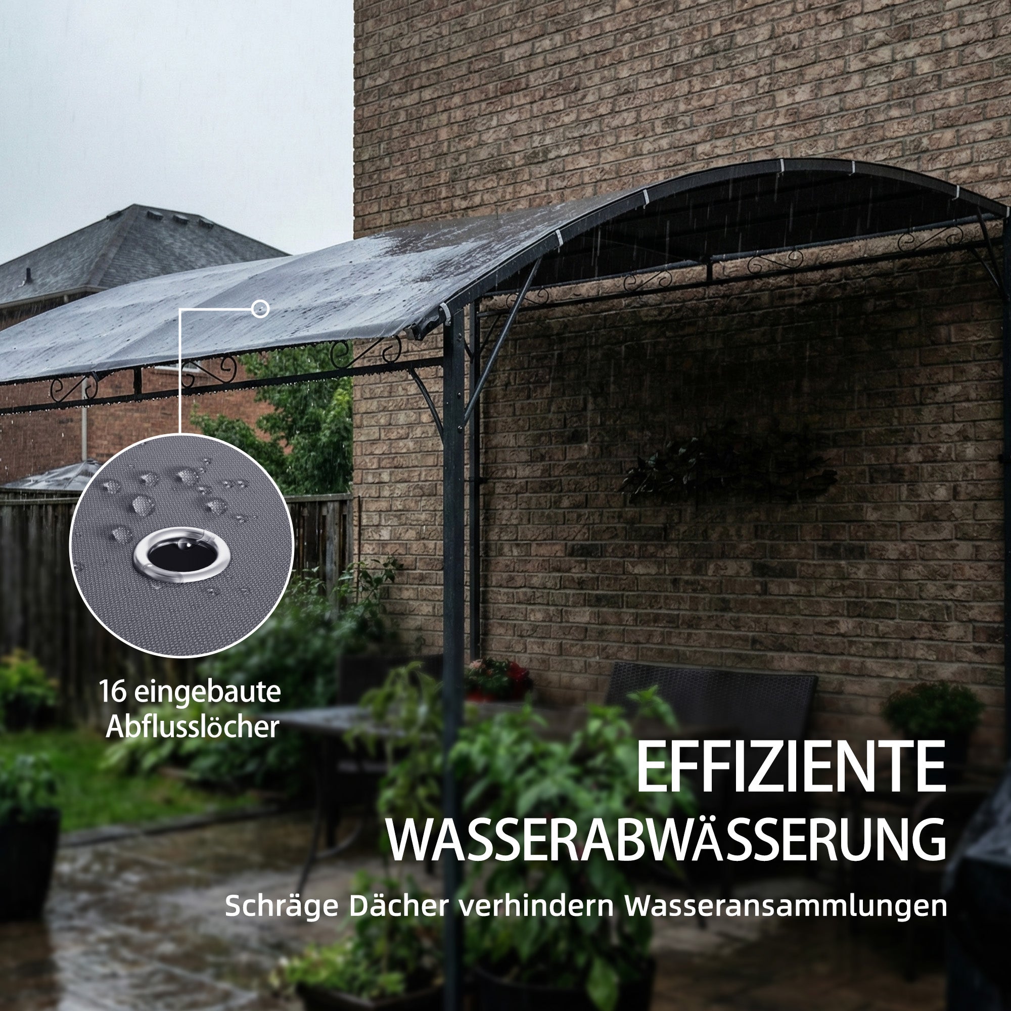 Wall-Mounted Garden Pergola, 12 ft 7 in x 9 ft 5 in — Sloped Drainage Roof, UPF30+ Waterproof Canopy, Powder-Coated Metal Frame, Gray
