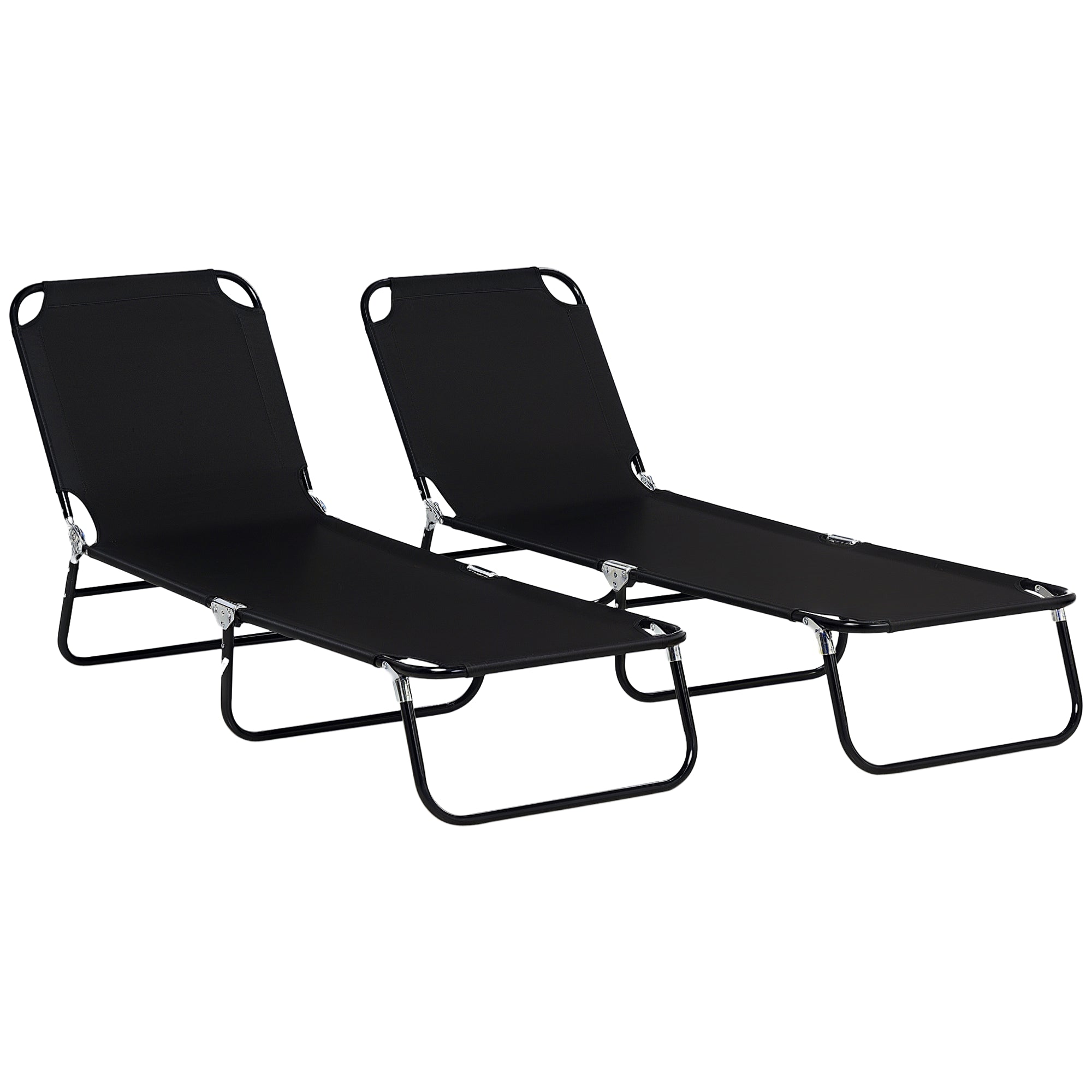2-Pack Folding Sun Lounger — 5-Position Adjustable Backrest, Weather-Resistant, Black