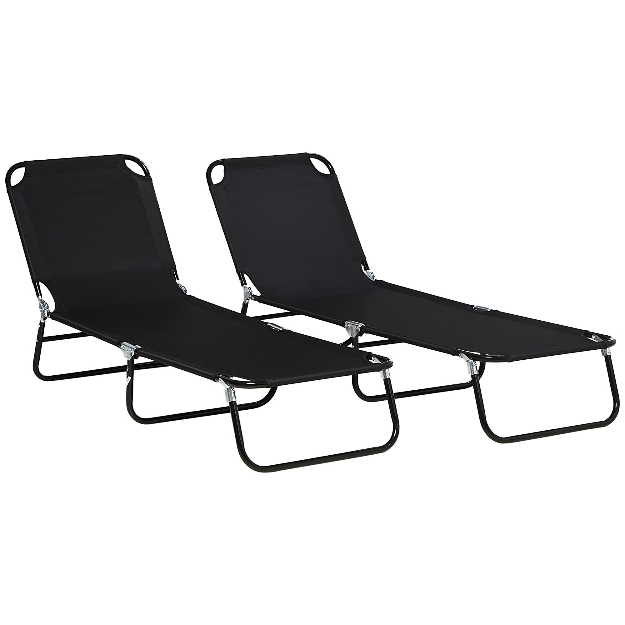 2-Pack Folding Sun Lounger — 5-Position Adjustable Backrest, Weather-Resistant, Black