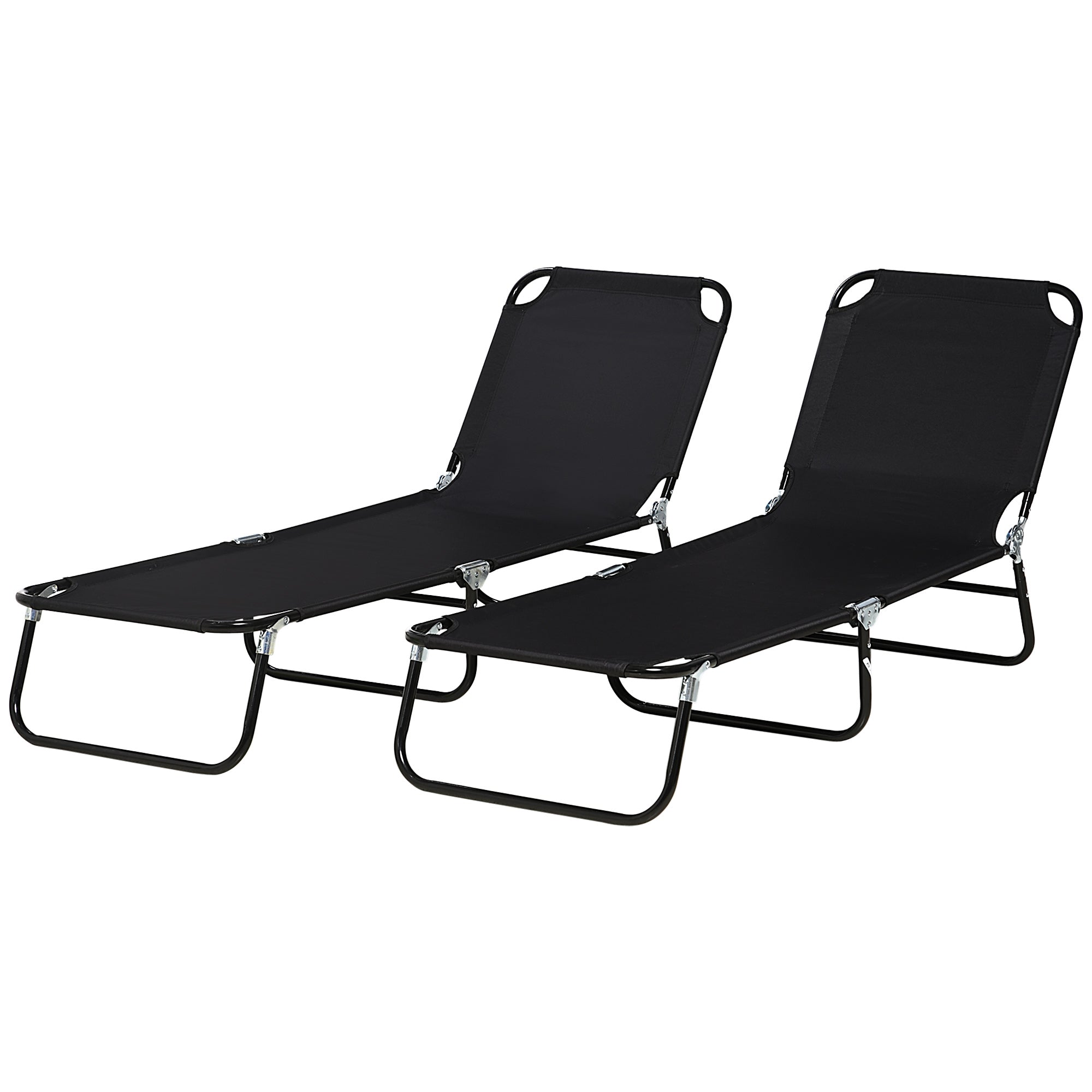 2-Pack Folding Sun Lounger — 5-Position Adjustable Backrest, Weather-Resistant, Black