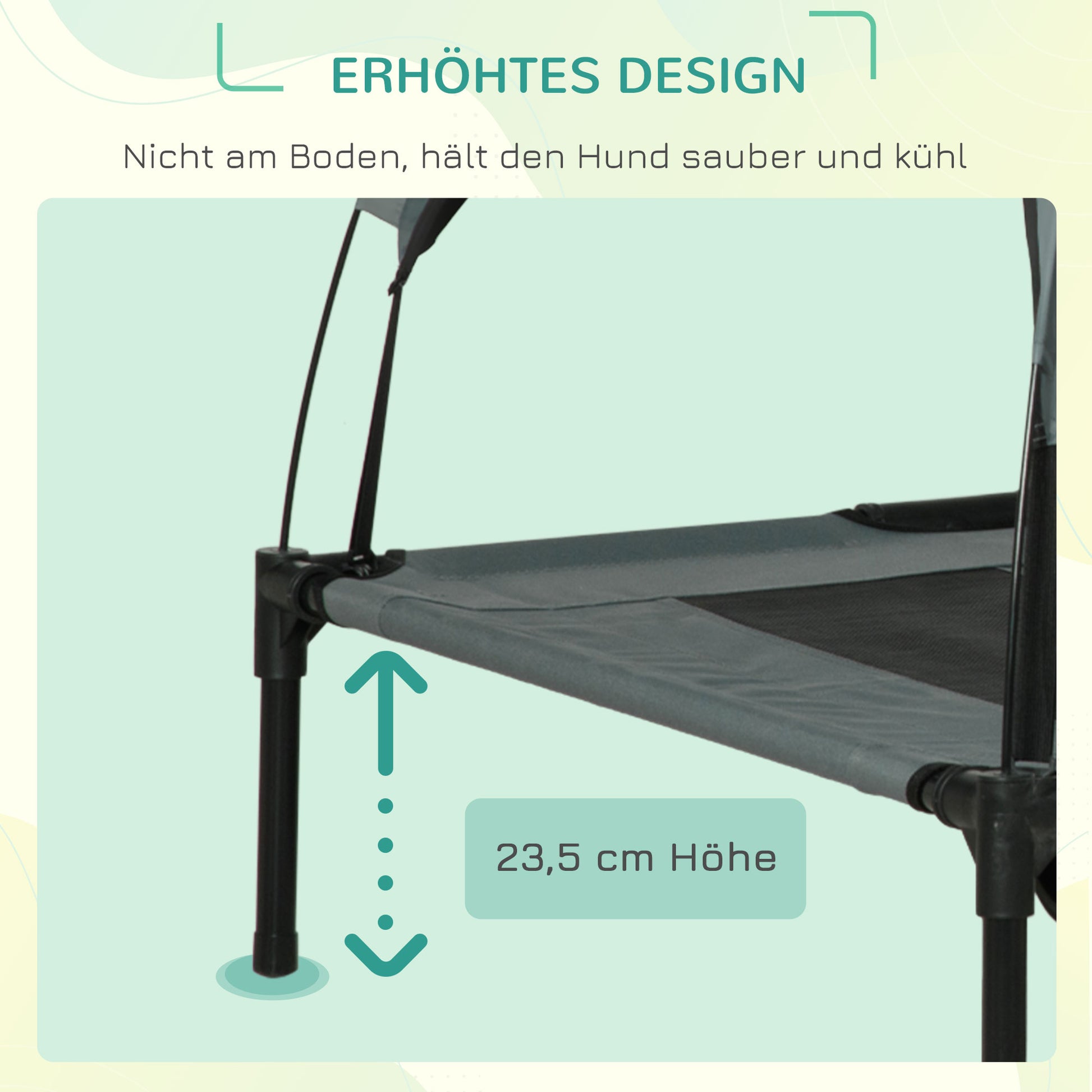 Elevated Dog Bed with Canopy, Pet Bed, Outdoor Dog Lounge with Roof, Breathable, Taft Fabric for Camping Gray 122 x 92 x 108 cm