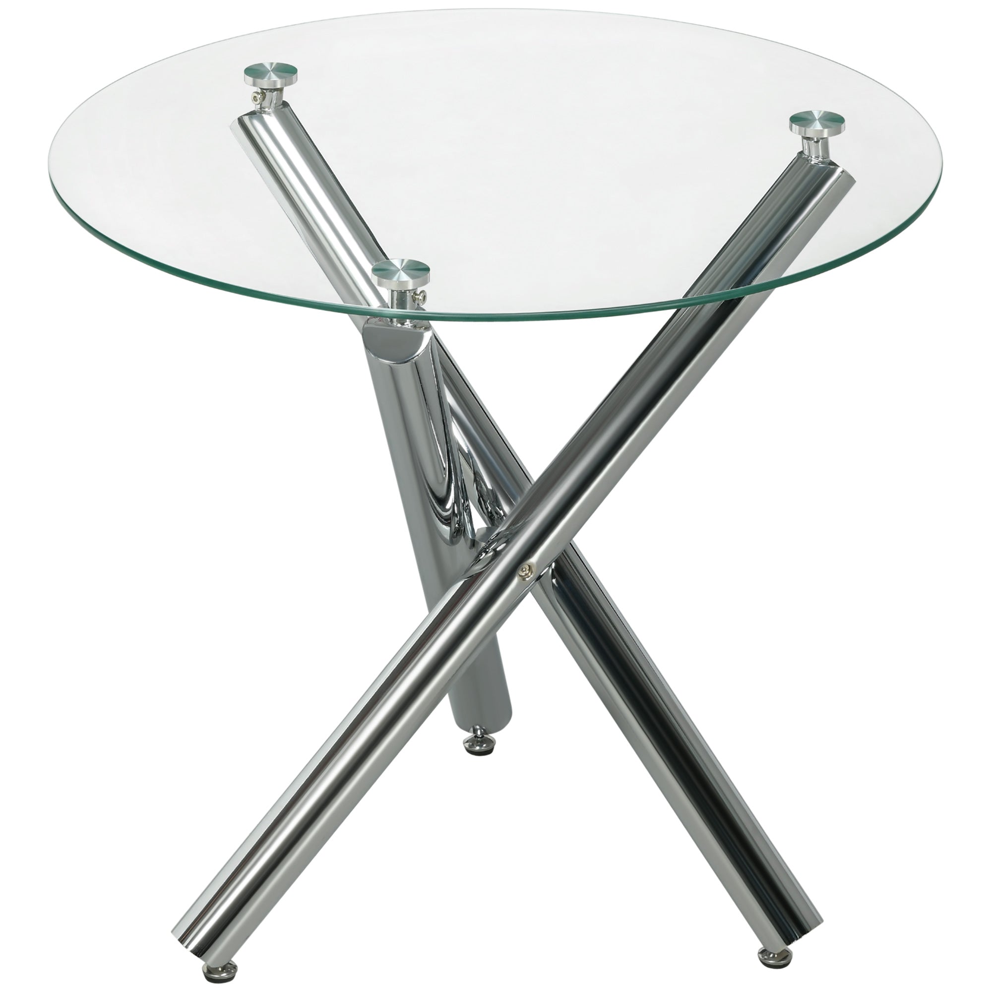 Dining Table, Round Kitchen Table for 4 Persons, Living Room Table, Glass Table, Coffee Table, Side Table, Steel, Ø80 x 74 cm, Transparent