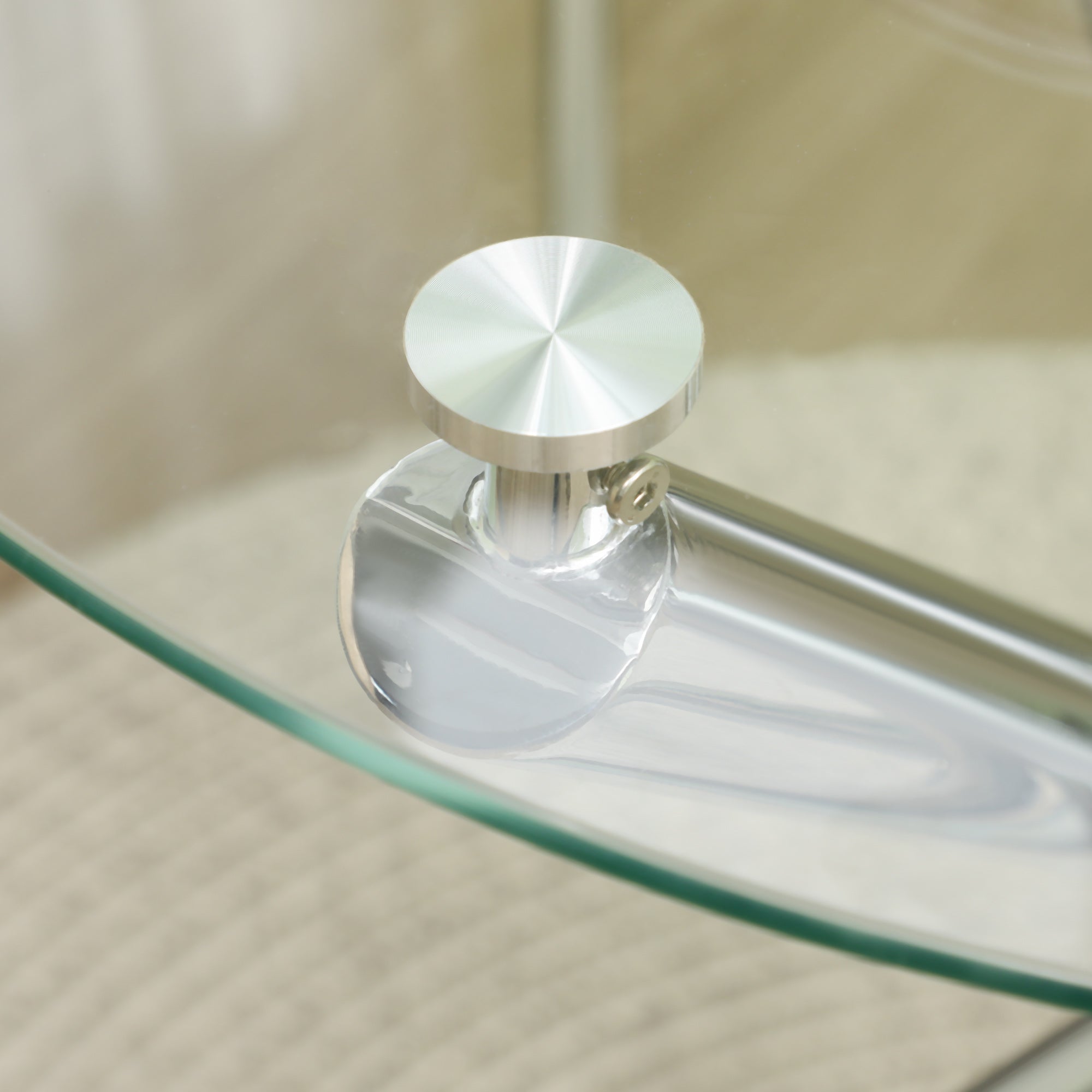 Dining Table, Round Kitchen Table for 4 Persons, Living Room Table, Glass Table, Coffee Table, Side Table, Steel, Ø80 x 74 cm, Transparent