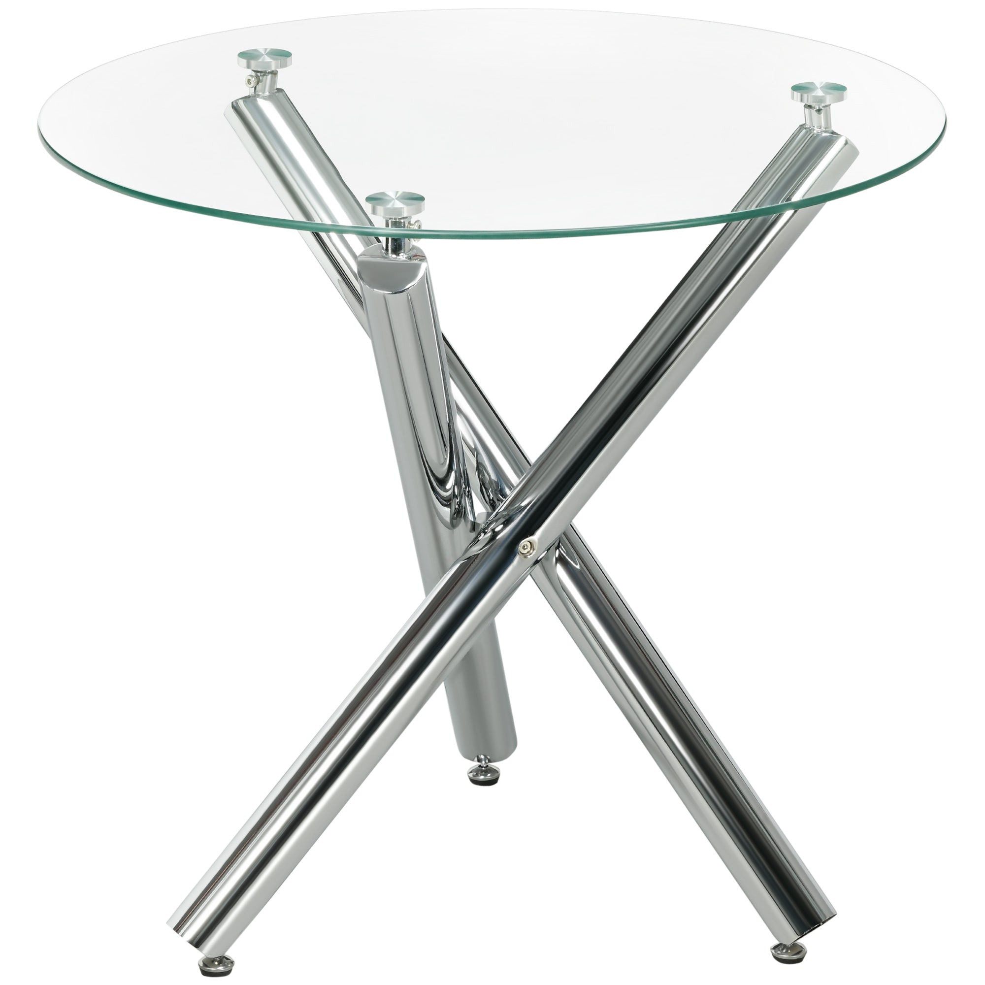 Dining Table, Round Kitchen Table for 4 Persons, Living Room Table, Glass Table, Coffee Table, Side Table, Steel, Ø80 x 74 cm, Transparent