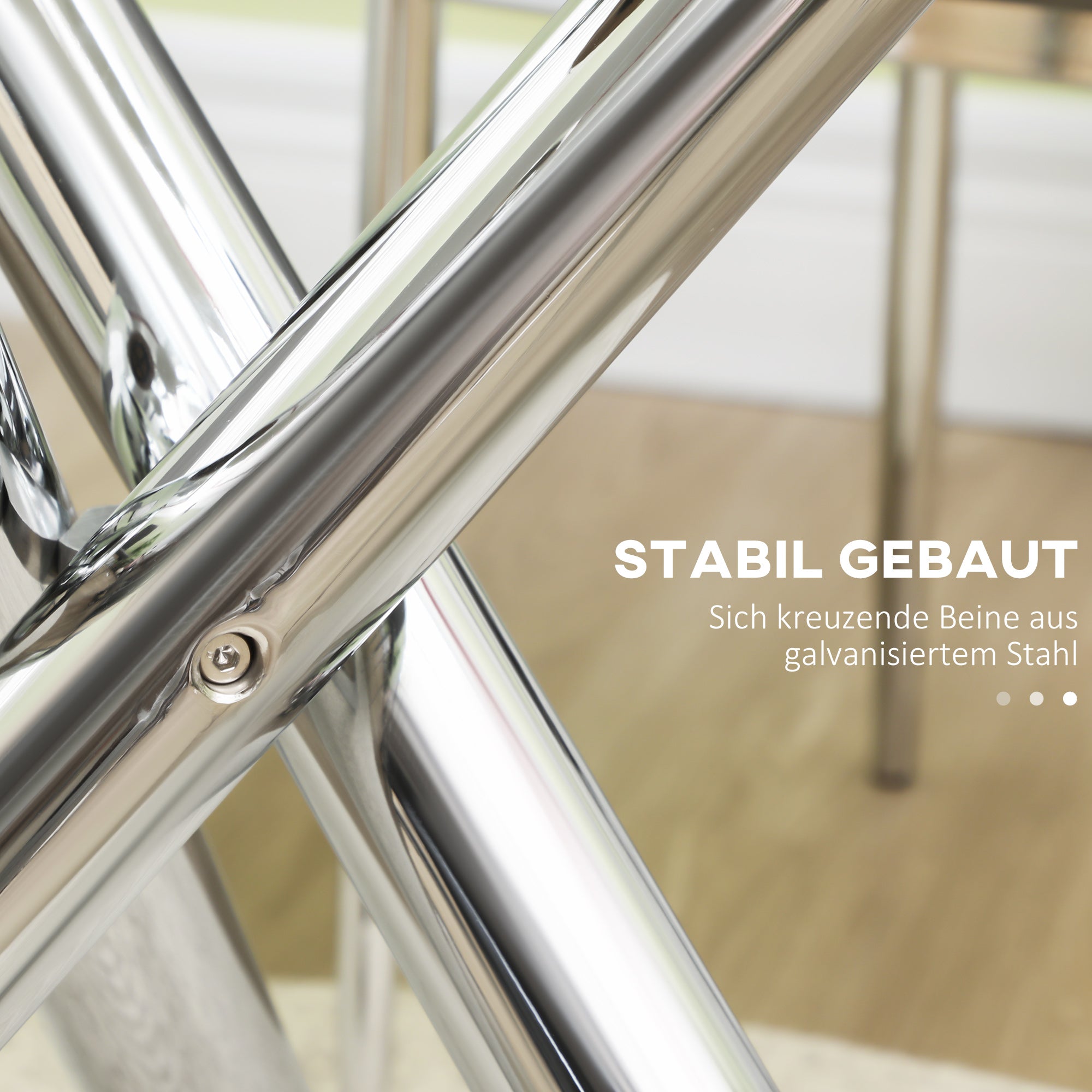 Dining Table, Round Kitchen Table for 4 Persons, Living Room Table, Glass Table, Coffee Table, Side Table, Steel, Ø80 x 74 cm, Transparent