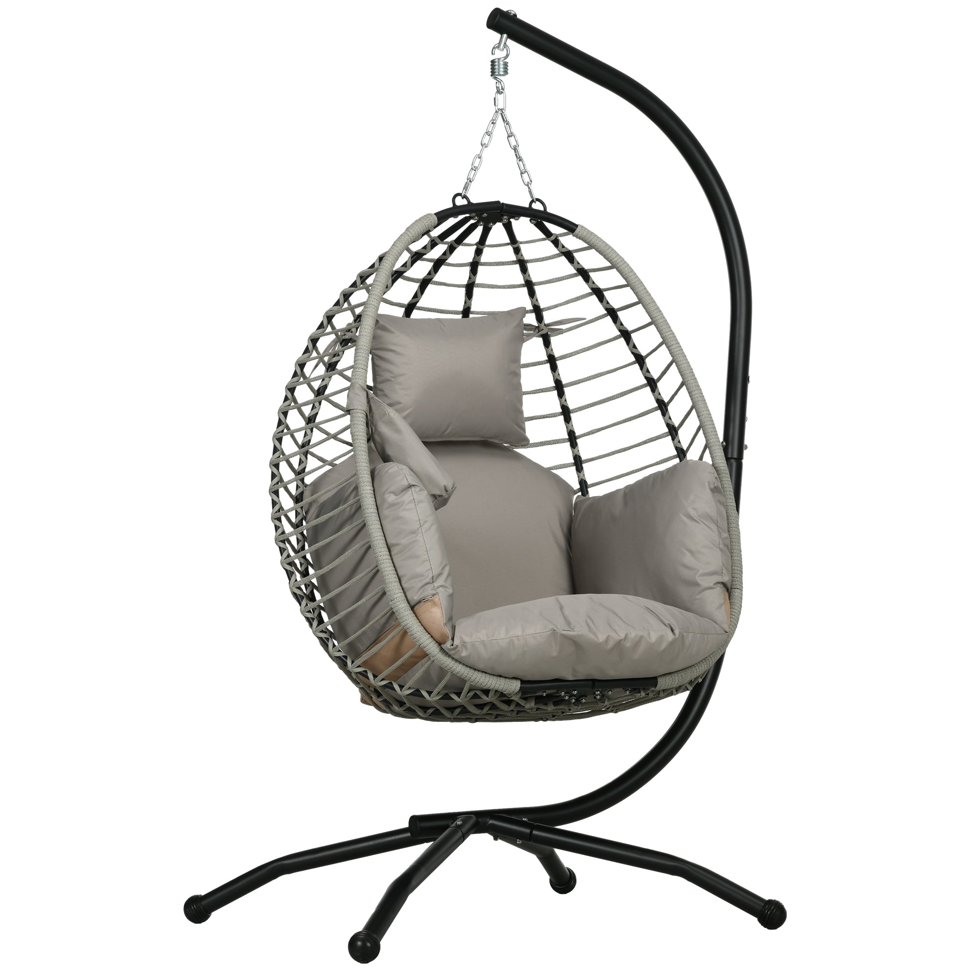 Foldable Hanging Egg Chair Swing with Cushion and Stand Indoor Outdoor use Metal Polypropylene Rope Gray 110L x 100W x 188H cm
