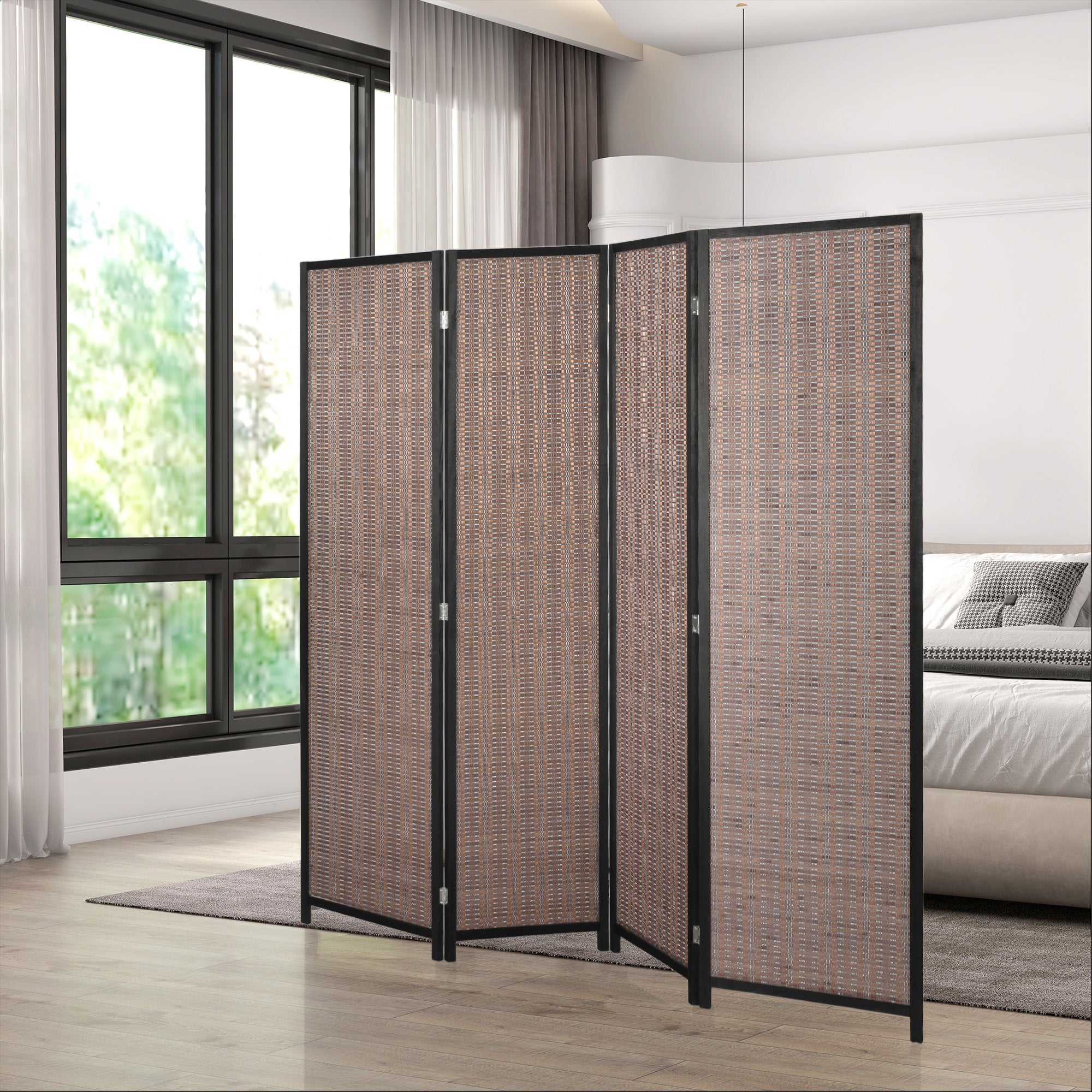 Indoor Wooden 4 Panel Room Divider 180 x 180 cm Foldable Partition Separator for Living Room Bedroom Home, Brown