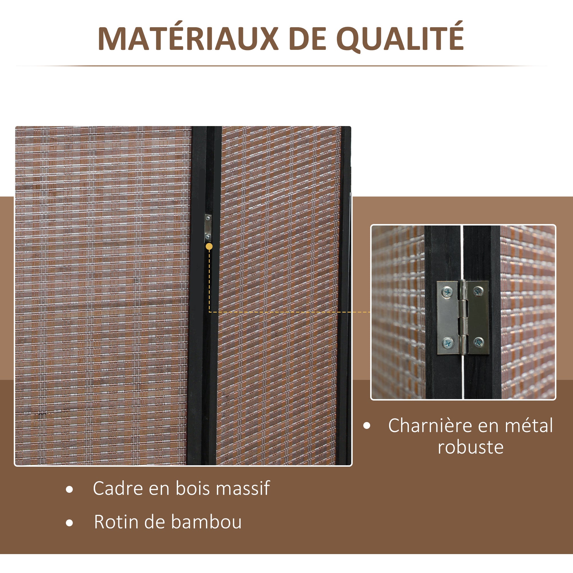 Indoor Wooden 4 Panel Room Divider 180 x 180 cm Foldable Partition Separator for Living Room Bedroom Home, Brown