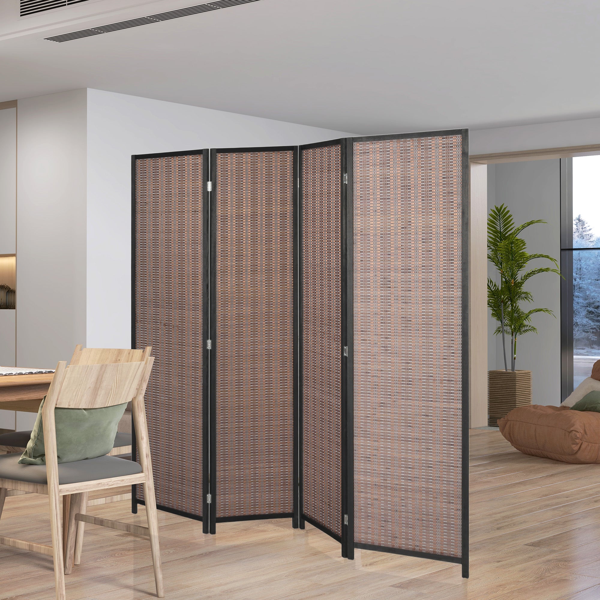 Indoor Wooden 4 Panel Room Divider 180 x 180 cm Foldable Partition Separator for Living Room Bedroom Home, Brown