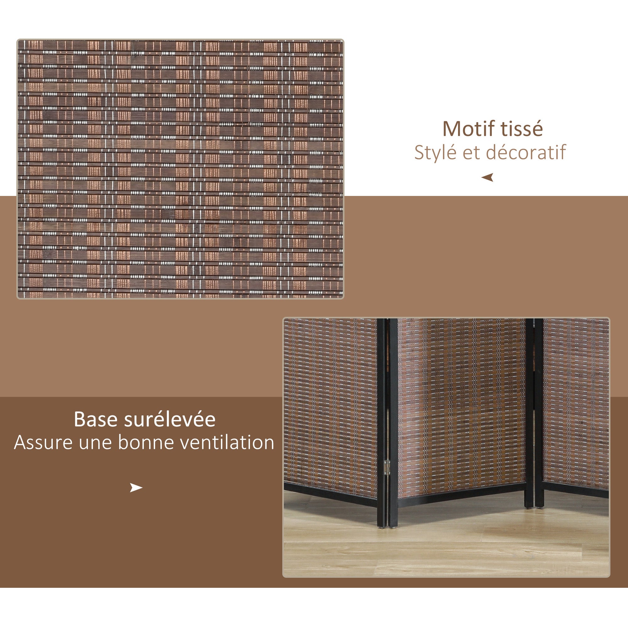 Indoor Wooden 4 Panel Room Divider 180 x 180 cm Foldable Partition Separator for Living Room Bedroom Home, Brown