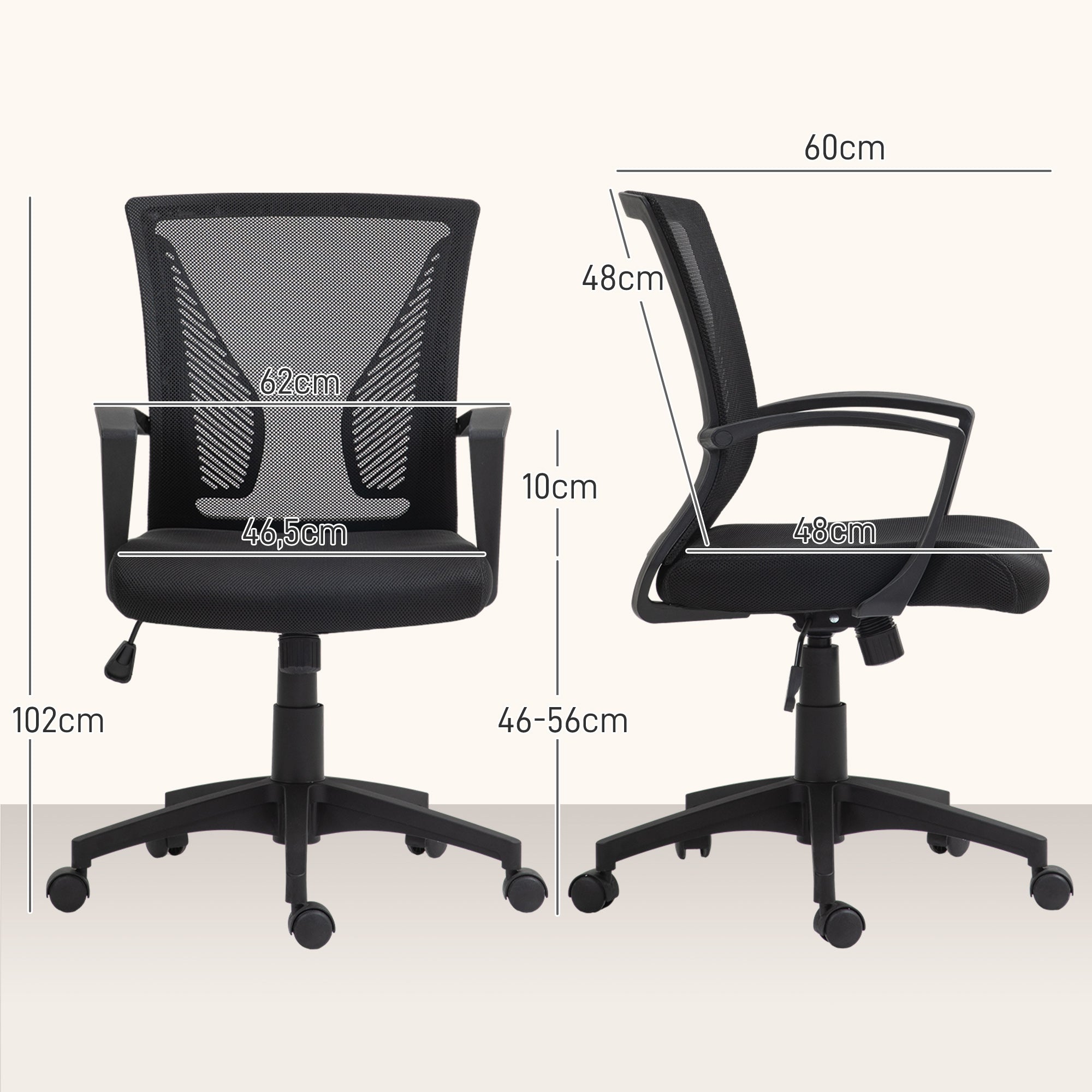Office Chair with Tilt Function, Height Adjustable Desk Chair, Swivel Chair up to 120 kg, for Office, Study Room, Black