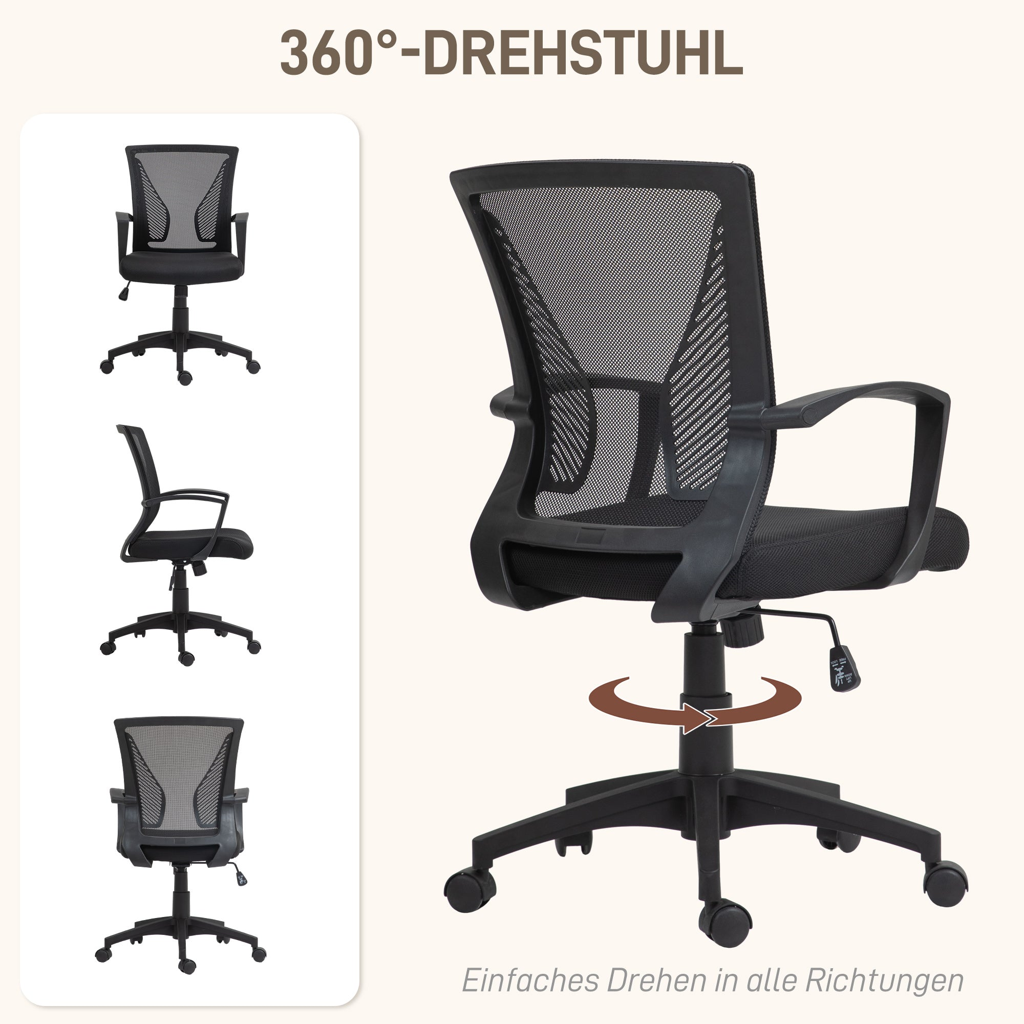 Office Chair with Tilt Function, Height Adjustable Desk Chair, Swivel Chair up to 120 kg, for Office, Study Room, Black