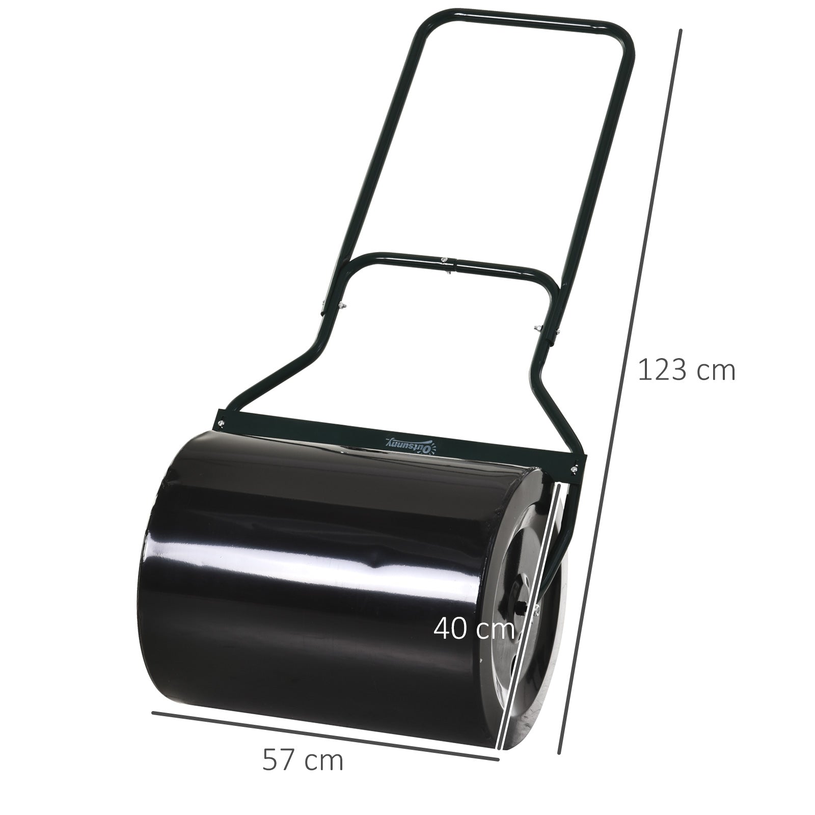 Lawn Roller with U-Handle, Garden Roller, Garden Drum, 40 cm Diameter, 60 L Water/Sand Fill, Metal, Black 57 x 40 x 123 cm