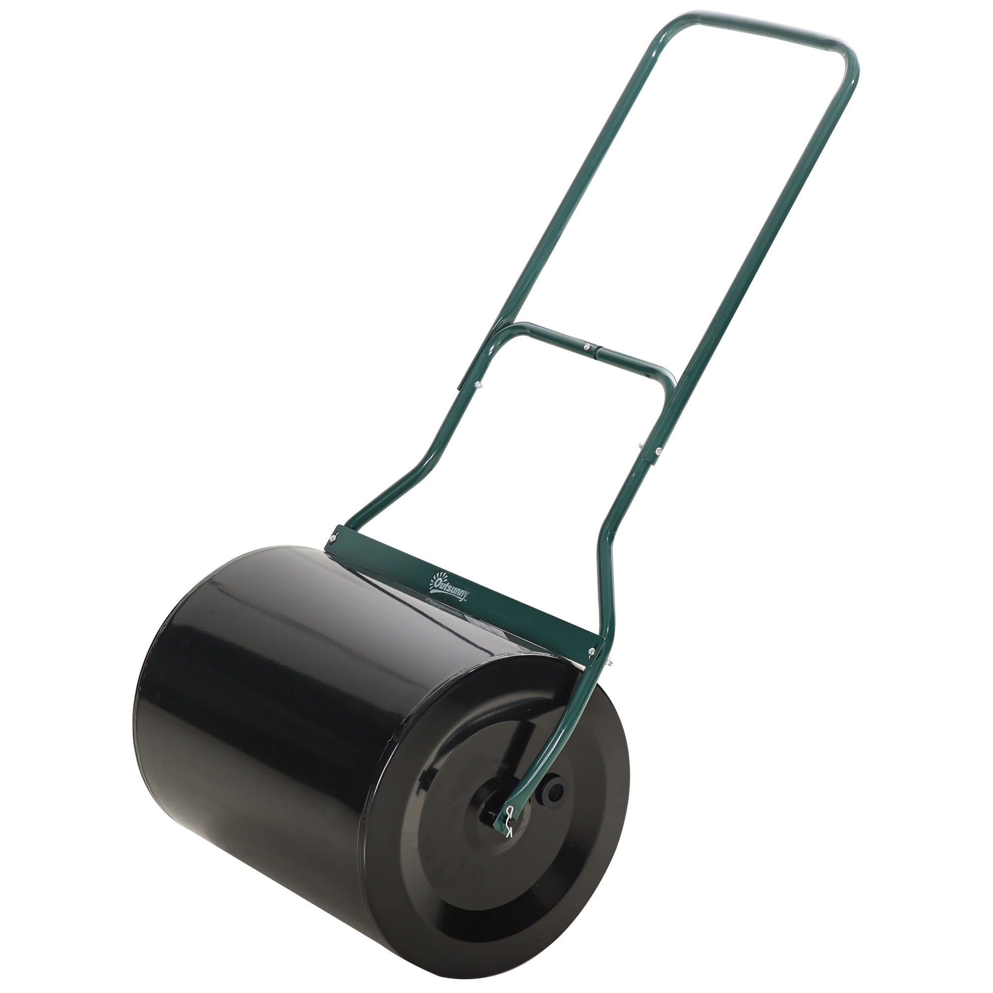Lawn Roller with U-Handle, Garden Roller, Garden Drum, 40 cm Diameter, 60 L Water/Sand Fill, Metal, Black 57 x 40 x 123 cm