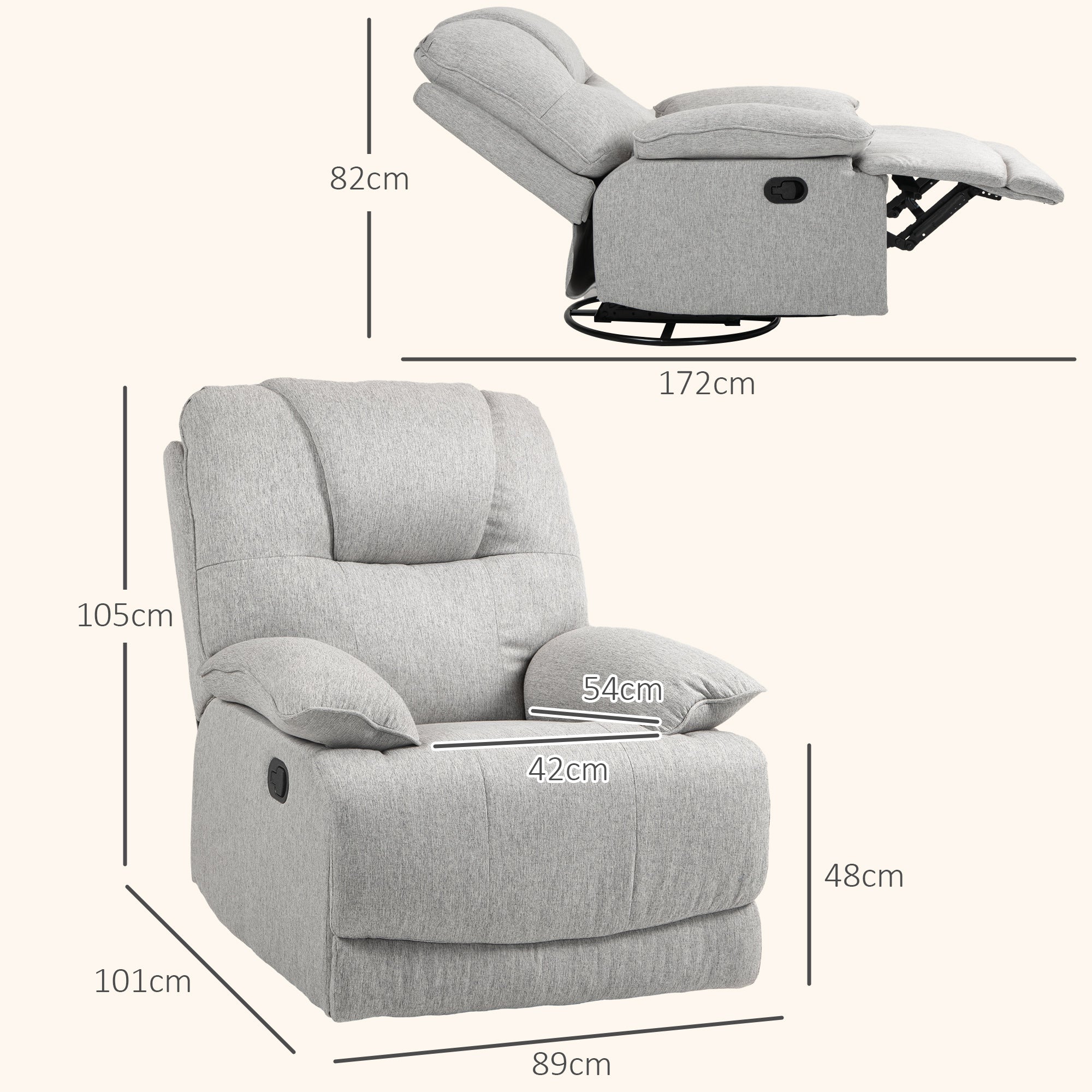 Recliner Armchair with Reclining Function, Footrest, TV Chair with Pocket Spring Padding, Linen Look, Armchair for Living Room, Gray
