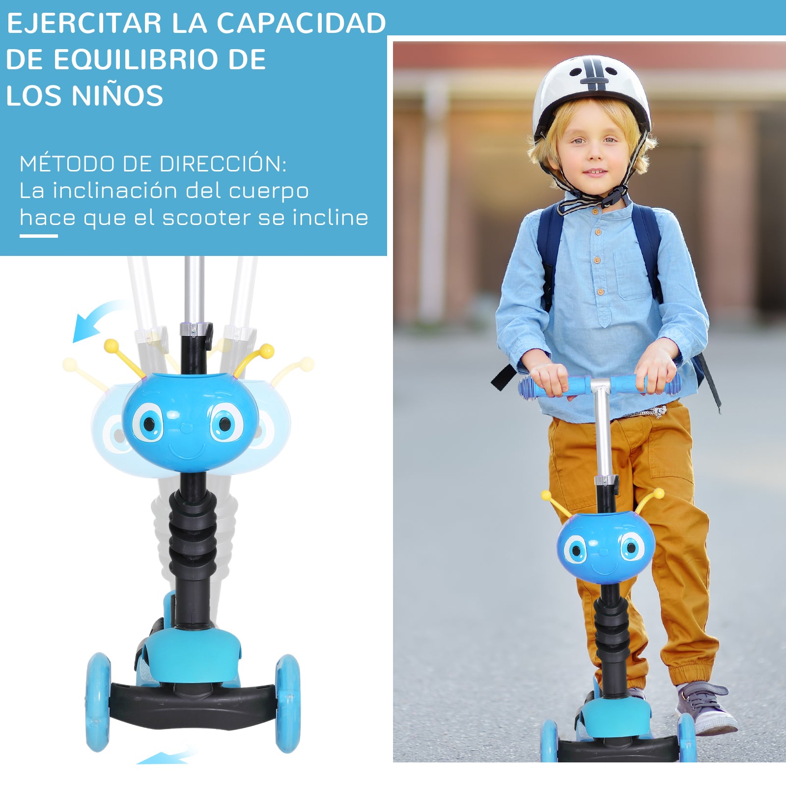 3-in-1 Scooter for Children 18+ Months Three-Wheel Scooter with Removable Seat Adjustable Handlebar Push Handle Height 62x25x72.5 cm Blue