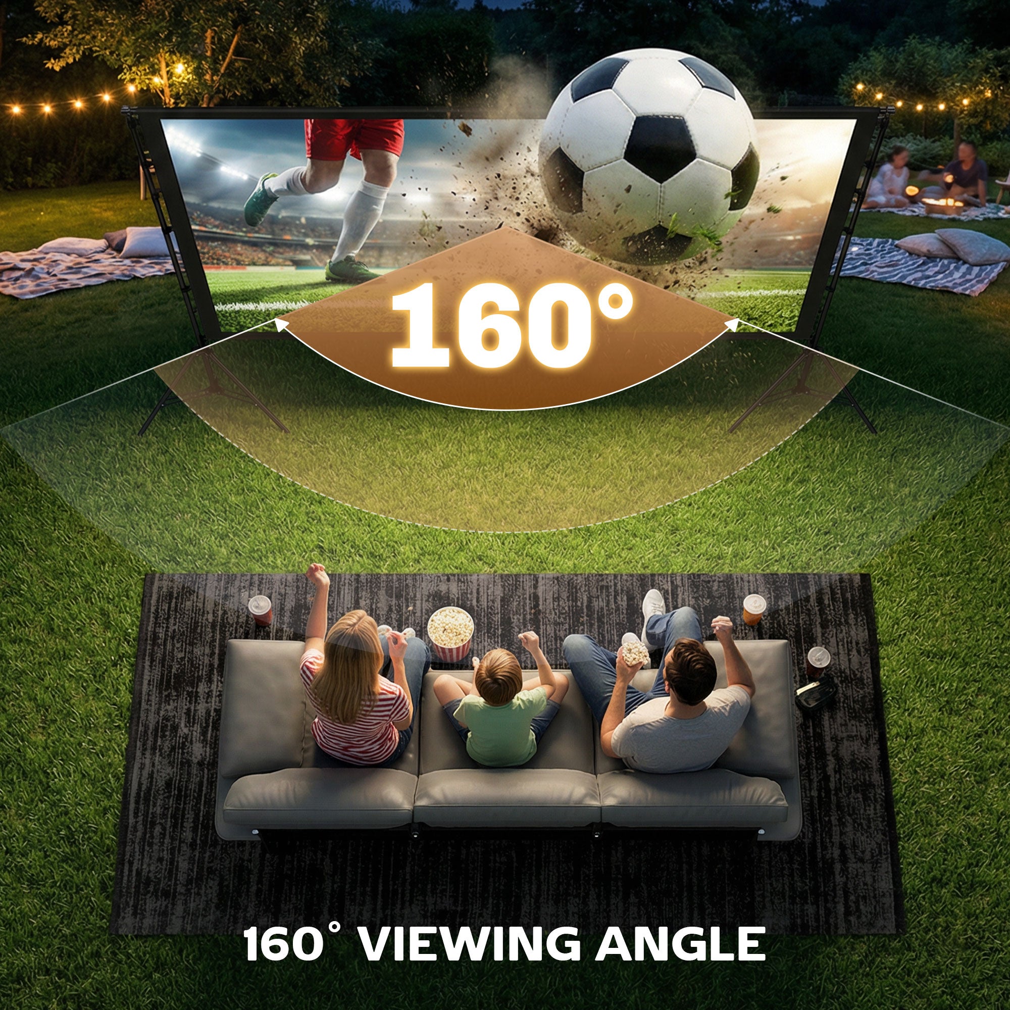100" 16:9 4K/8K Projection Screen with Dual Foldable Tripods — Portable Double-Sided, 160° Wide-Angle, Indoor/Outdoor, White
