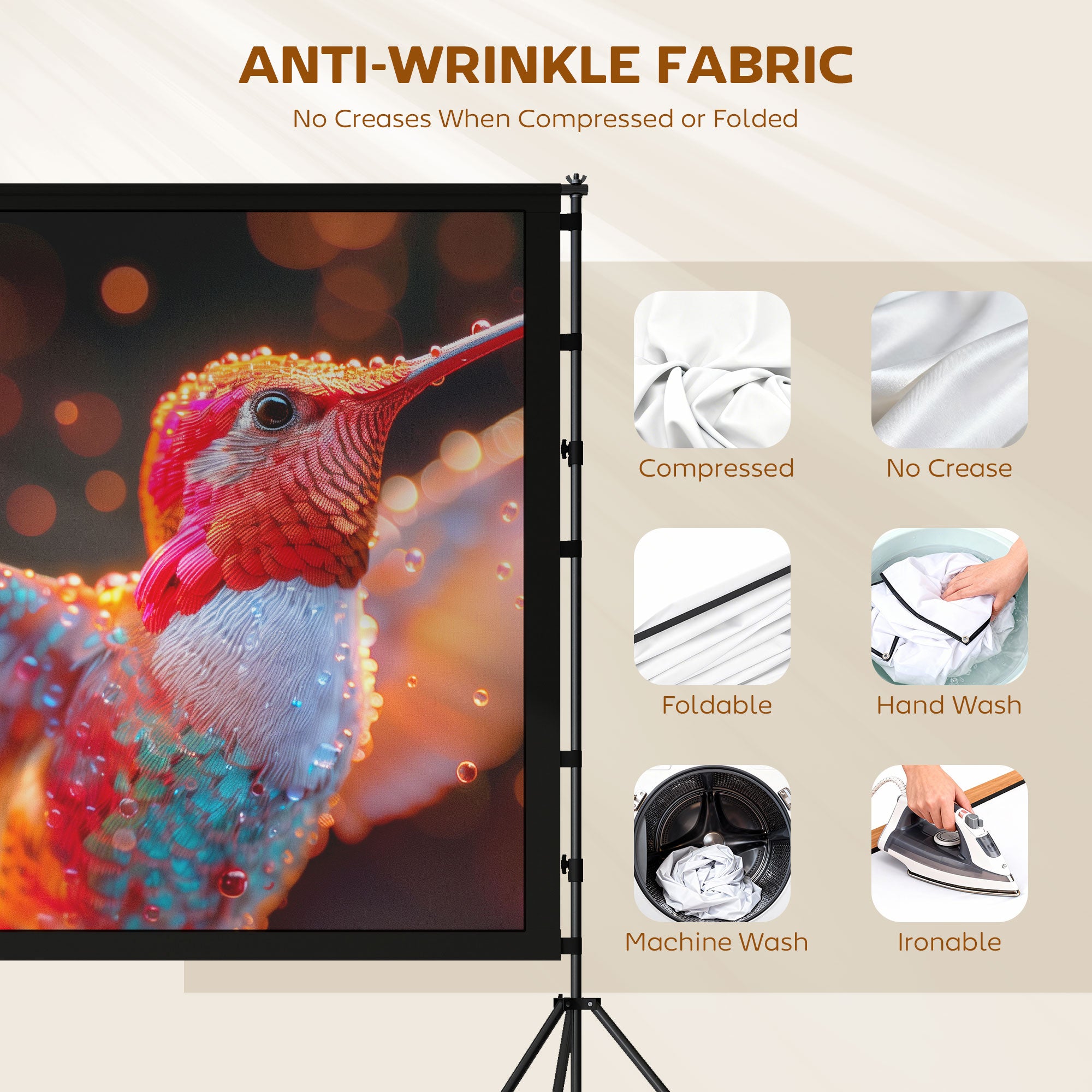 100" 16:9 4K/8K Projection Screen with Dual Foldable Tripods — Portable Double-Sided, 160° Wide-Angle, Indoor/Outdoor, White