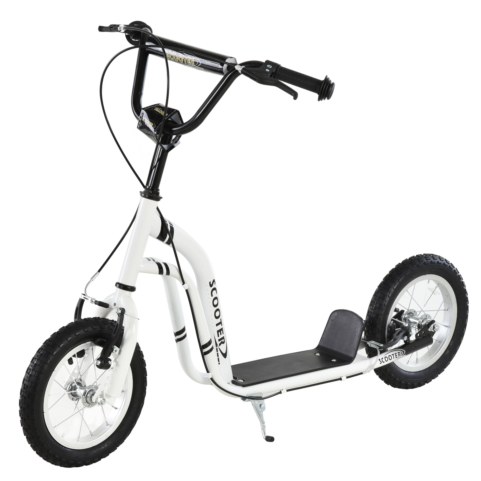 Scooter for Children Over 5 Years Old 2 Rubber Inflatable Tires with Handlebar Brakes Adjustable Non-Slip Pedal 120x58x85-95 cm White