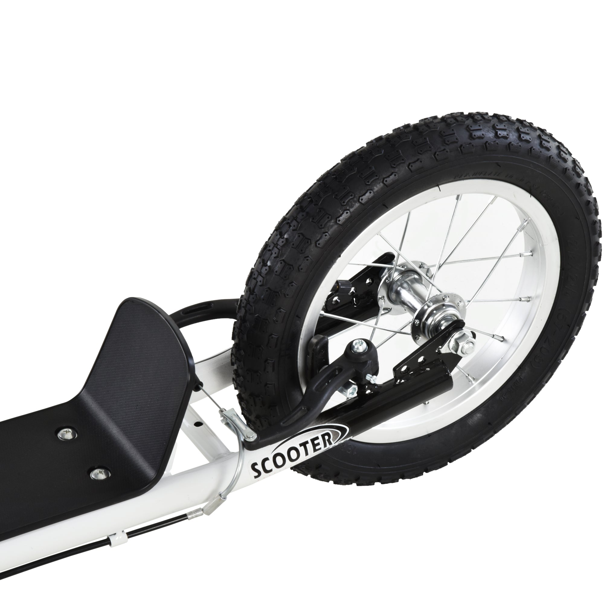 Scooter for Children Over 5 Years Old 2 Rubber Inflatable Tires with Handlebar Brakes Adjustable Non-Slip Pedal 120x58x85-95 cm White