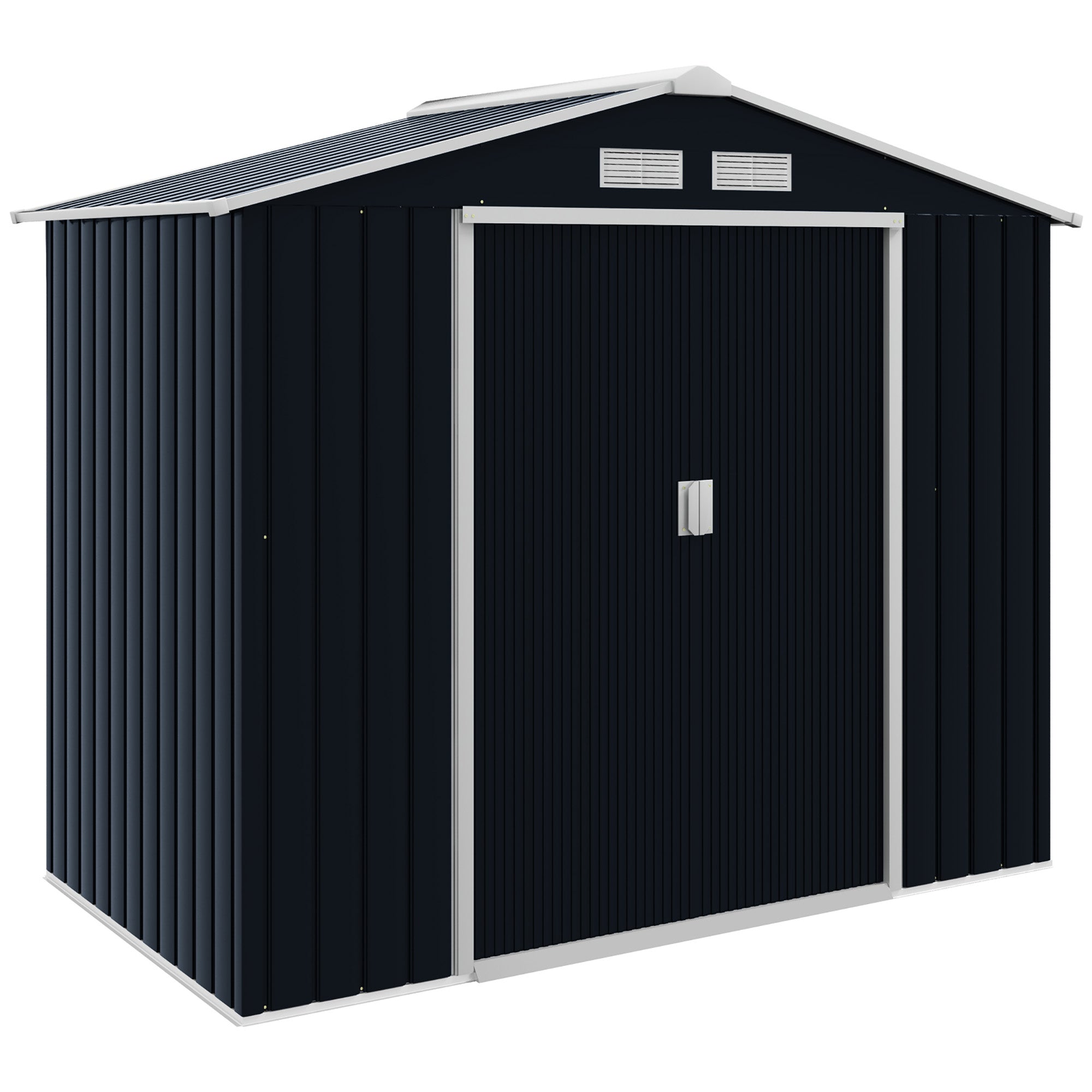 garden shed 2.42 m², garden house with pent roof, sliding door, foundation, 213 x 130 x 185 cm, tool shed made of galvanized steel, weatherproof, for garden, Dark grey