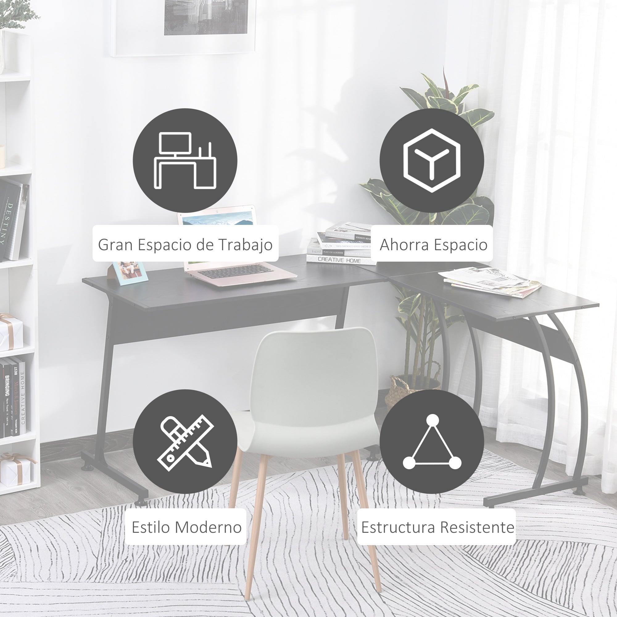 L-Shaped Computer Desk for Study Office Minimalist Modern with Large Space 112.5x152x74 cm Black