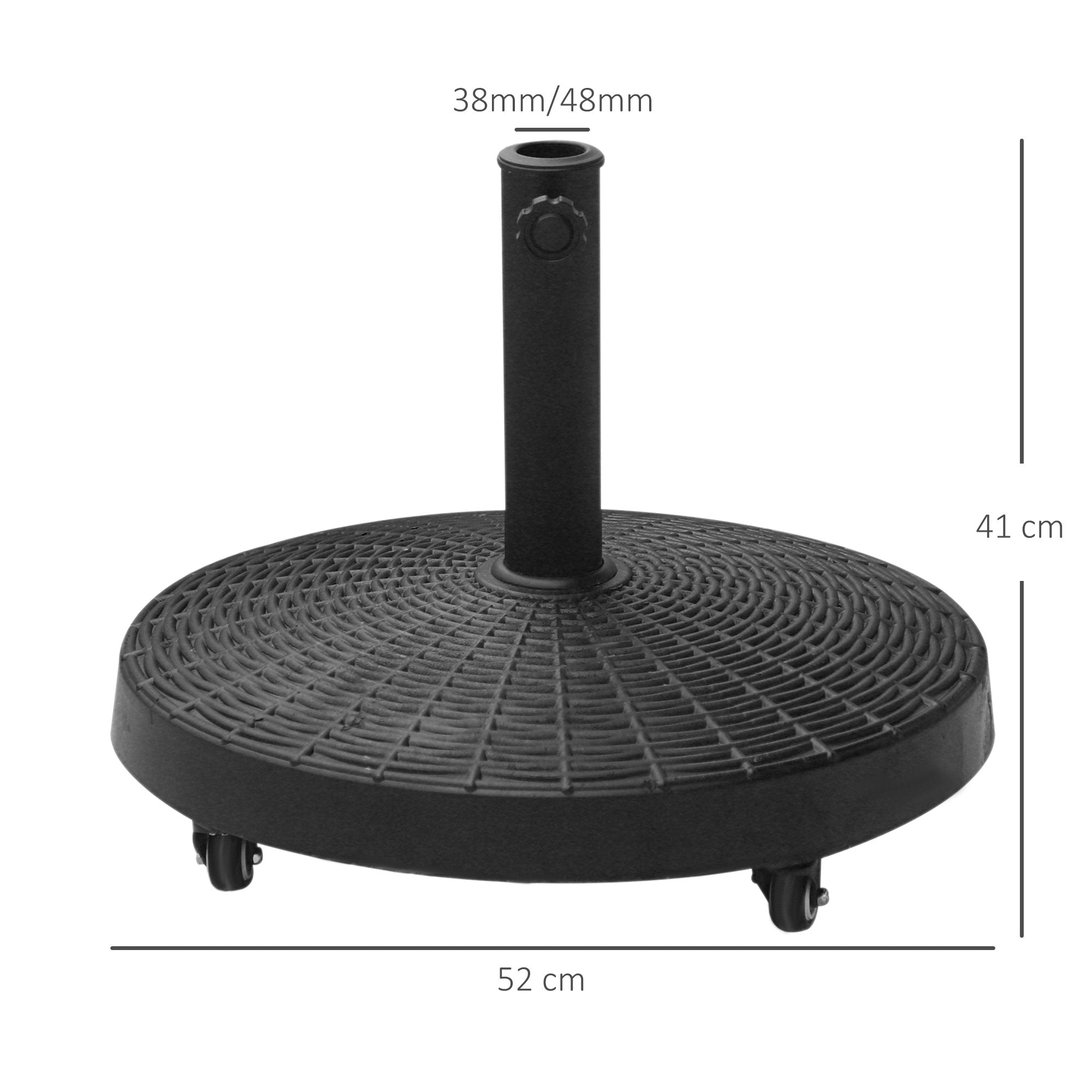 Umbrella Stand 25kg Umbrella Stand with Wheels Round Rattan-Look Base for Umbrella Poles with Ø38/48 mm Stand for Garden, Balcony, Black