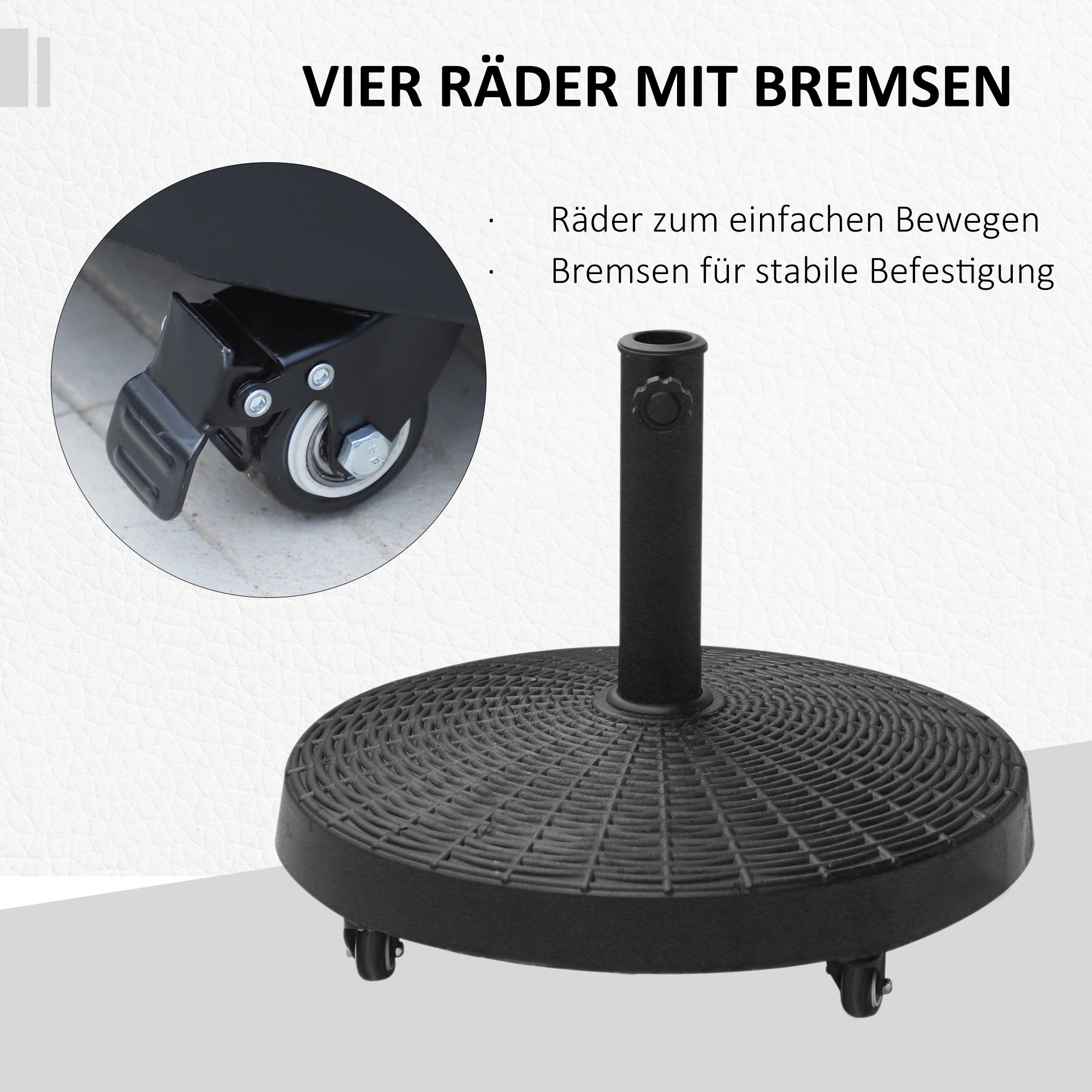 Umbrella Stand 25kg Umbrella Stand with Wheels Round Rattan-Look Base for Umbrella Poles with Ø38/48 mm Stand for Garden, Balcony, Black